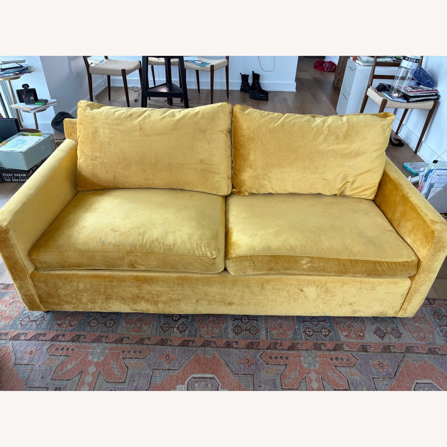 ABC Carpet and Home Yellow Velvet 3+ Seater Sofa - image-1