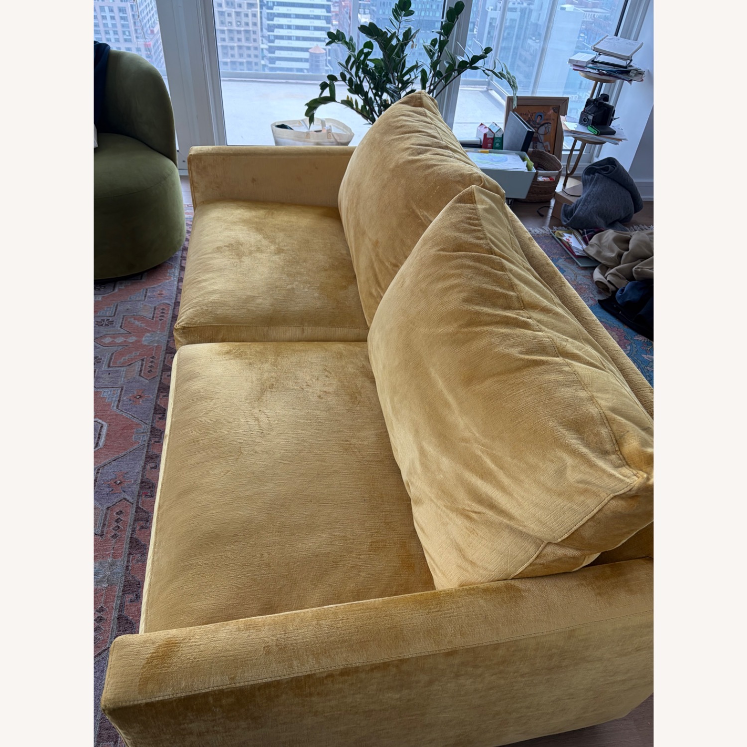 ABC Carpet and Home Yellow Velvet 3+ Seater Sofa - image-6