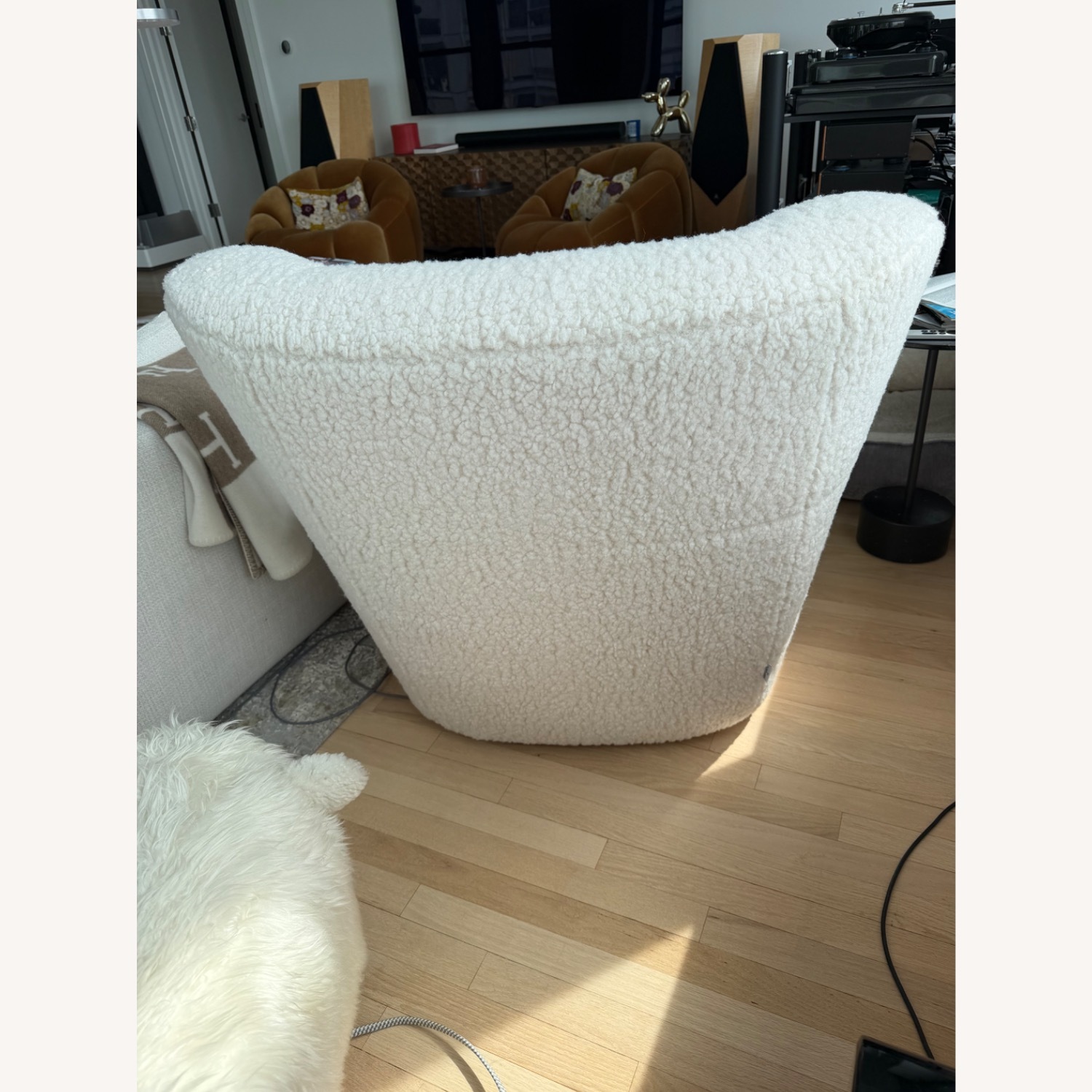 Loll Designs White Boucle Swivel Armchair - image-4