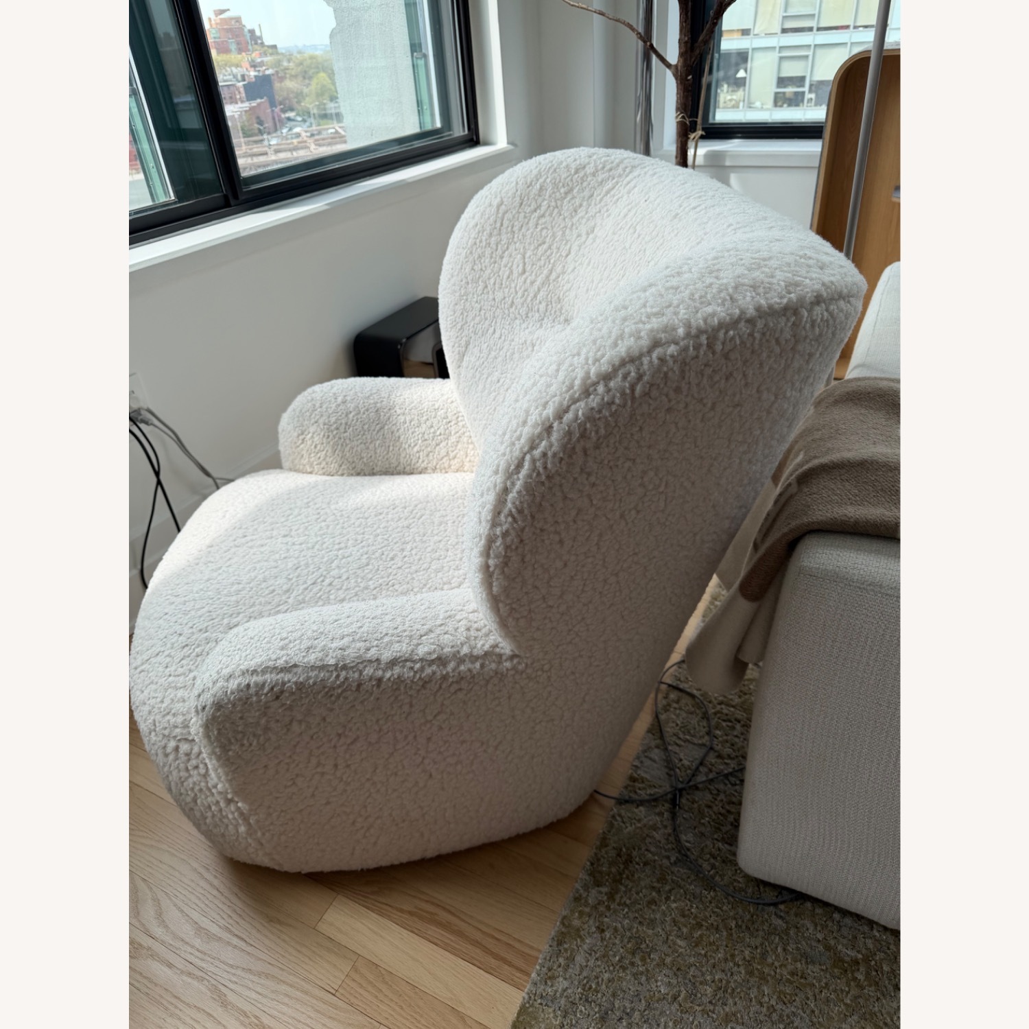 Loll Designs White Boucle Swivel Armchair - image-3