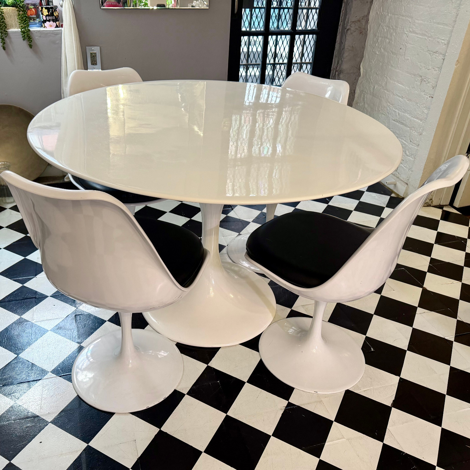 48” White Tulip Dining Table Set w/ Chairs - image-2