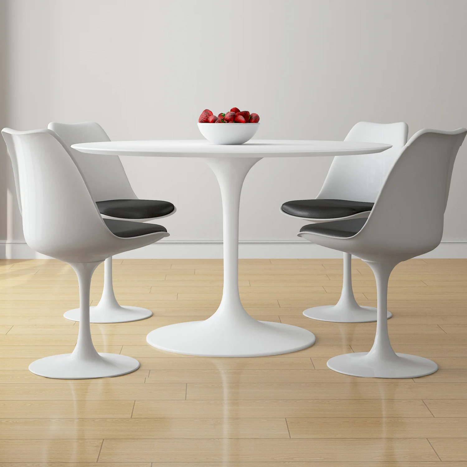 48” White Tulip Dining Table Set w/ Chairs - image-1