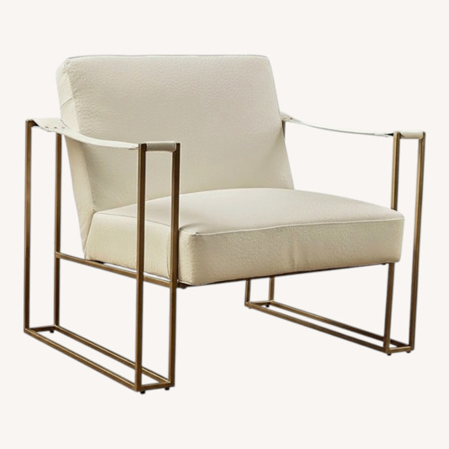 Used White Leather Lounge Chair with Gold Frame for sale on AptDeco
