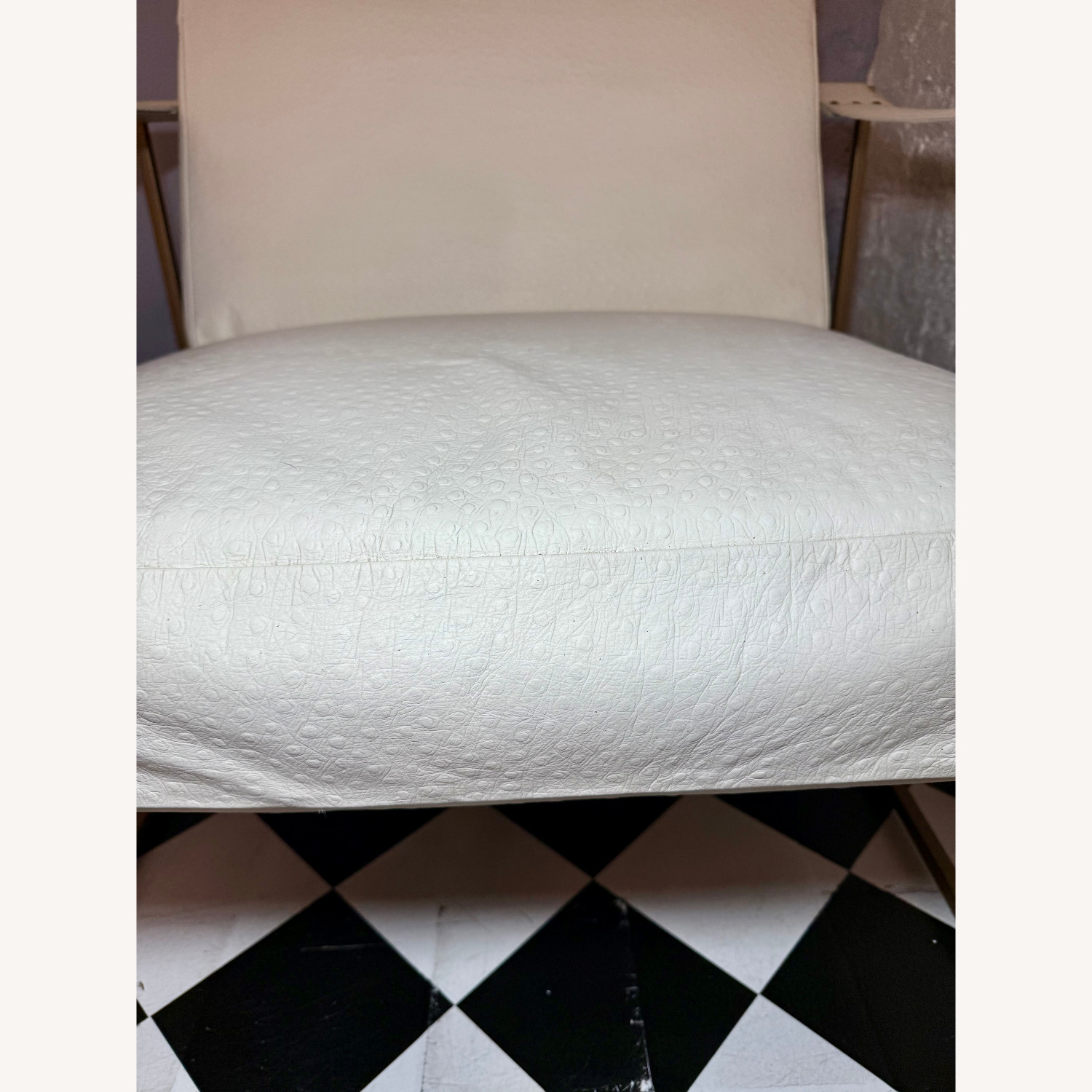 White Leather Lounge Chair with Gold Frame - image-4