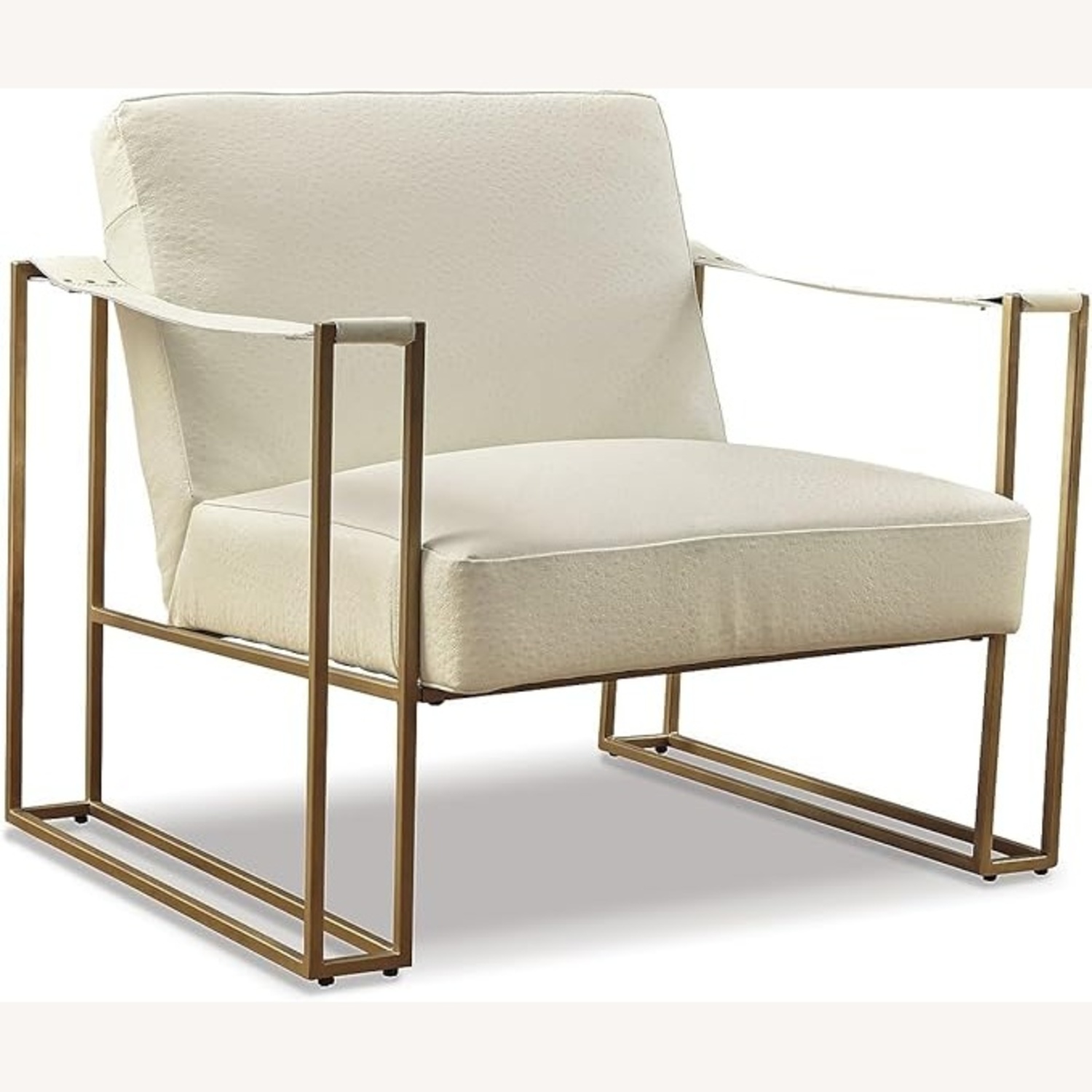 White Leather Lounge Chair with Gold Frame - image-5