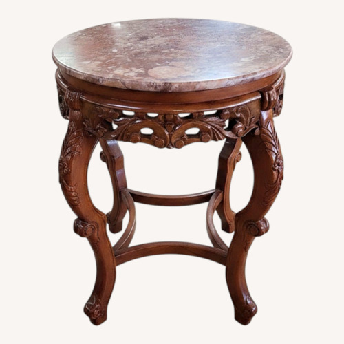 Used Pink Hue Stone Top Wood Base Side Table for sale on AptDeco