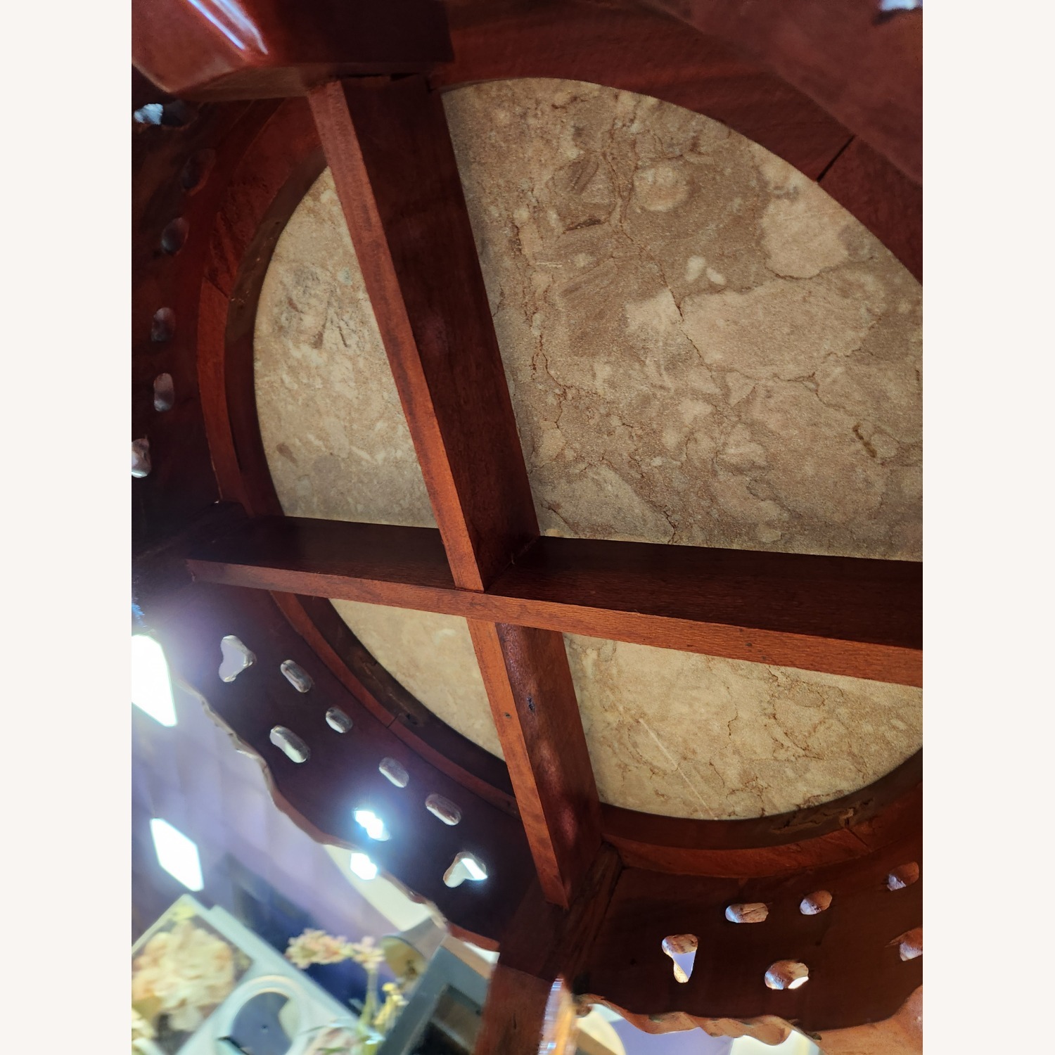 Pink Hue Stone Top Wood Base Side Table - image-4