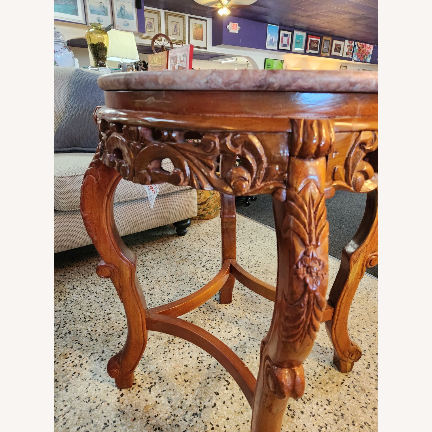 Pink Hue Stone Top Wood Base Side Table - image-7