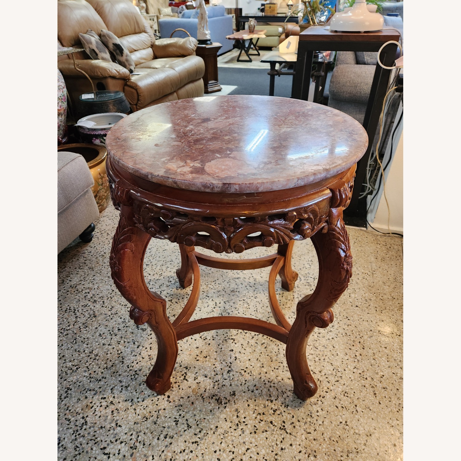 Pink Hue Stone Top Wood Base Side Table - image-9