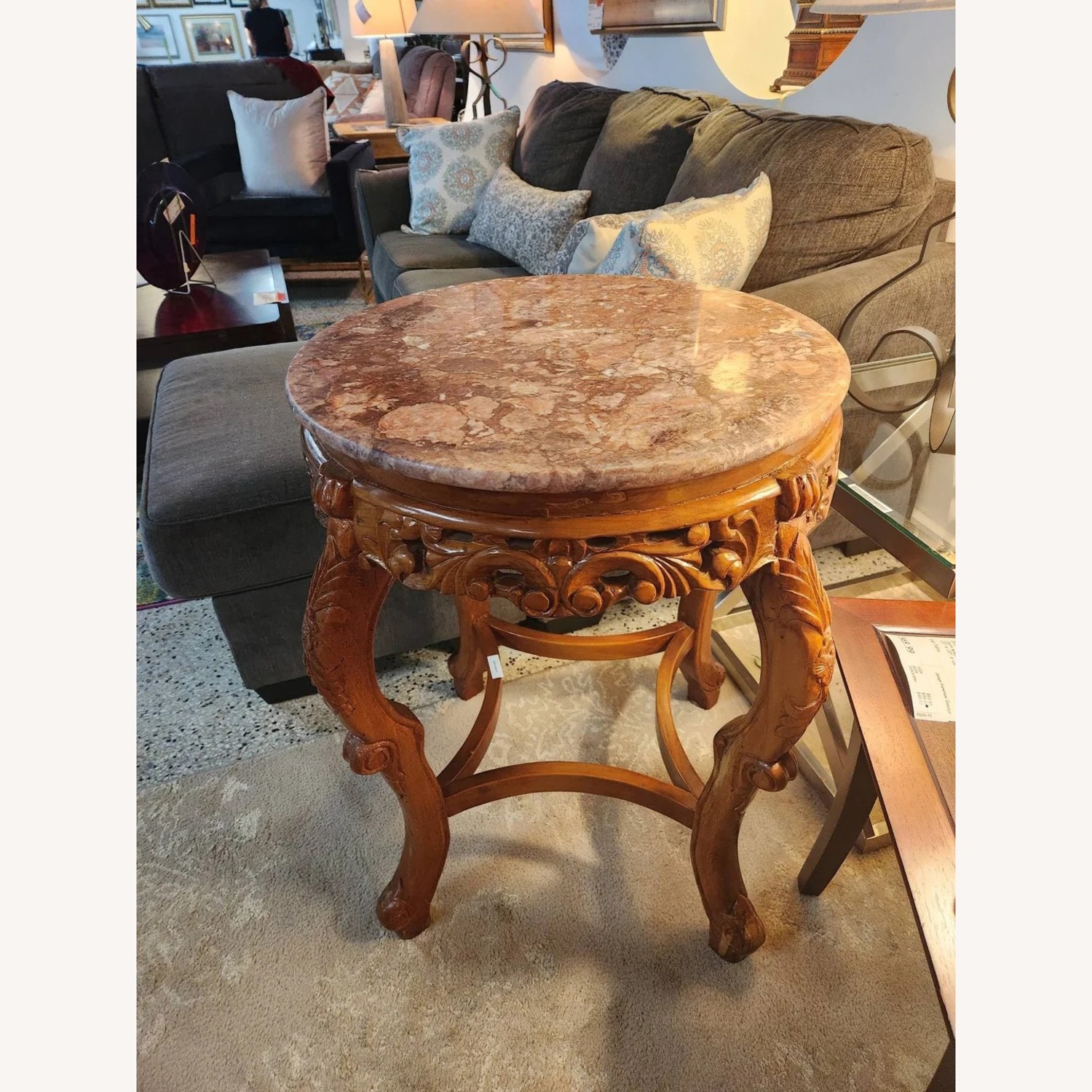 Pink Hue Stone Top Wood Base Side Table - image-3