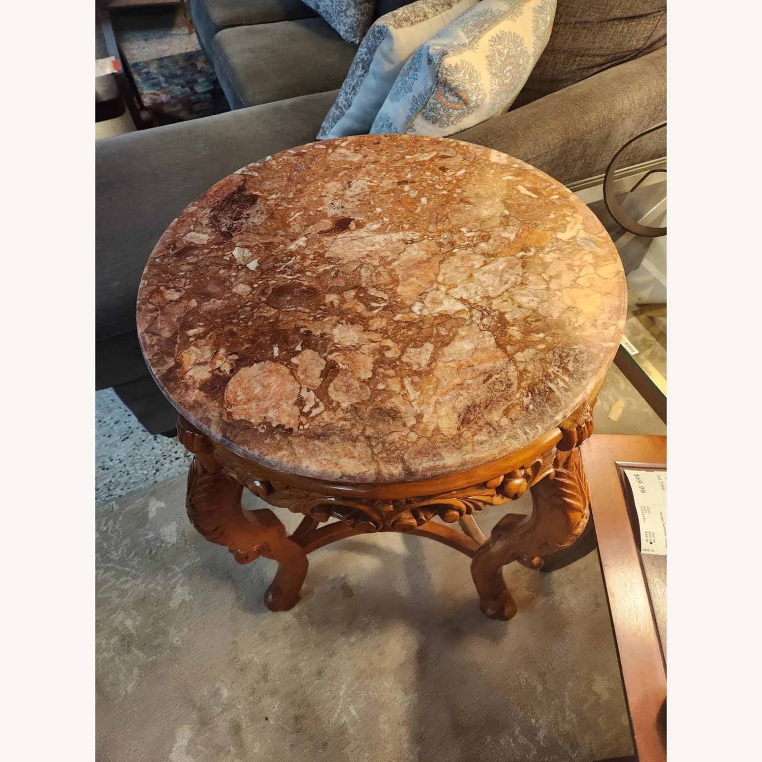 Pink Hue Stone Top Wood Base Side Table - image-1