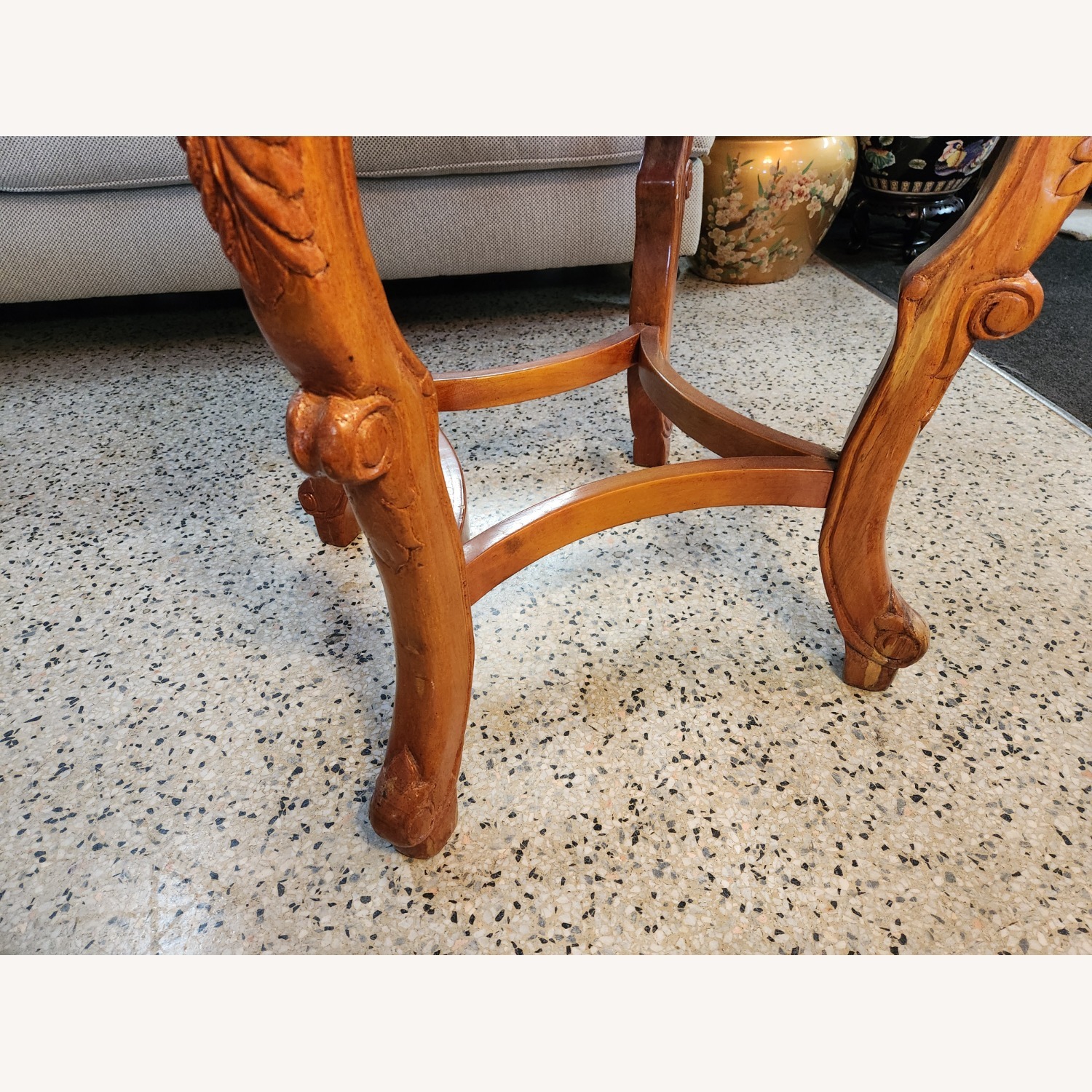 Pink Hue Stone Top Wood Base Side Table - image-5