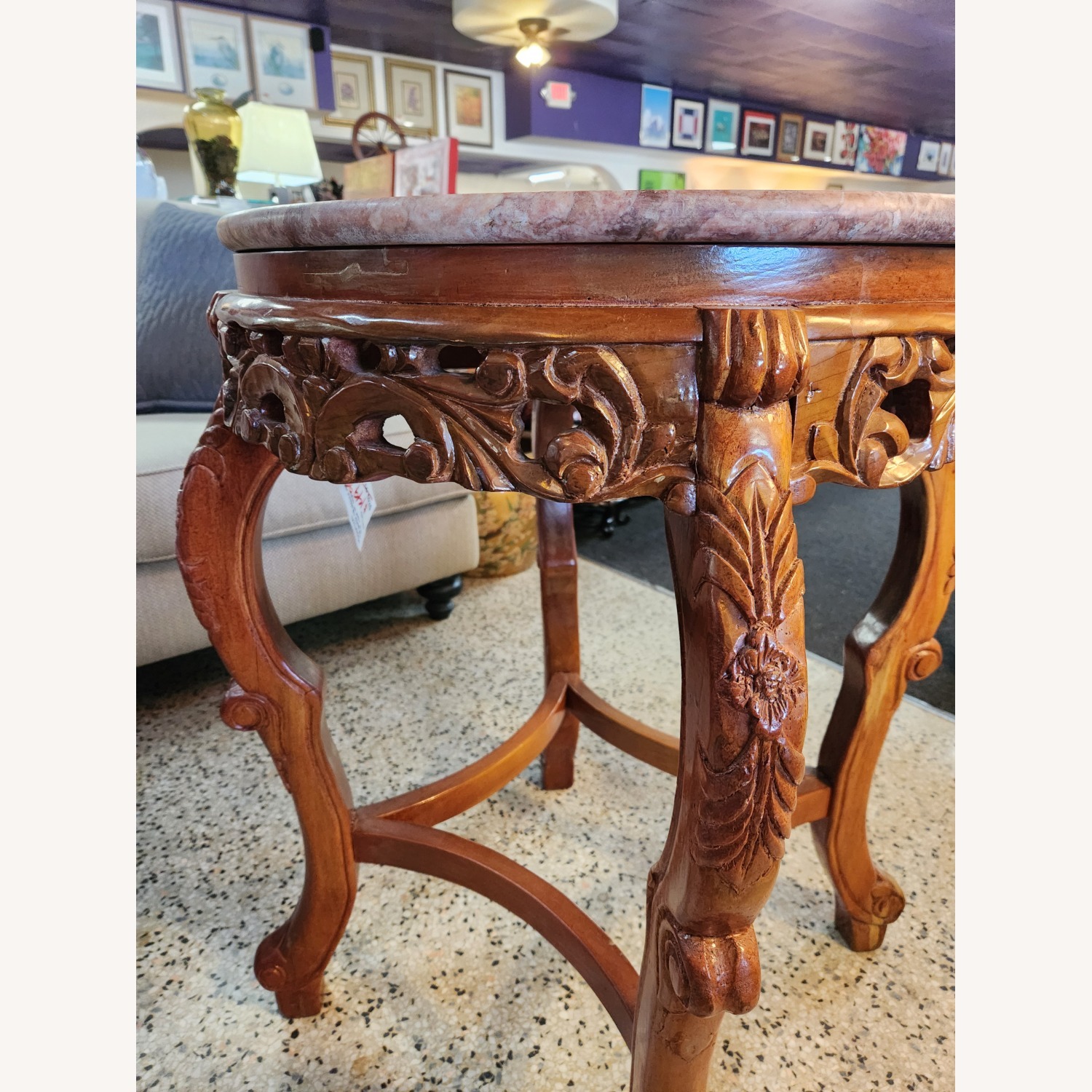 Pink Hue Stone Top Wood Base Side Table - image-6