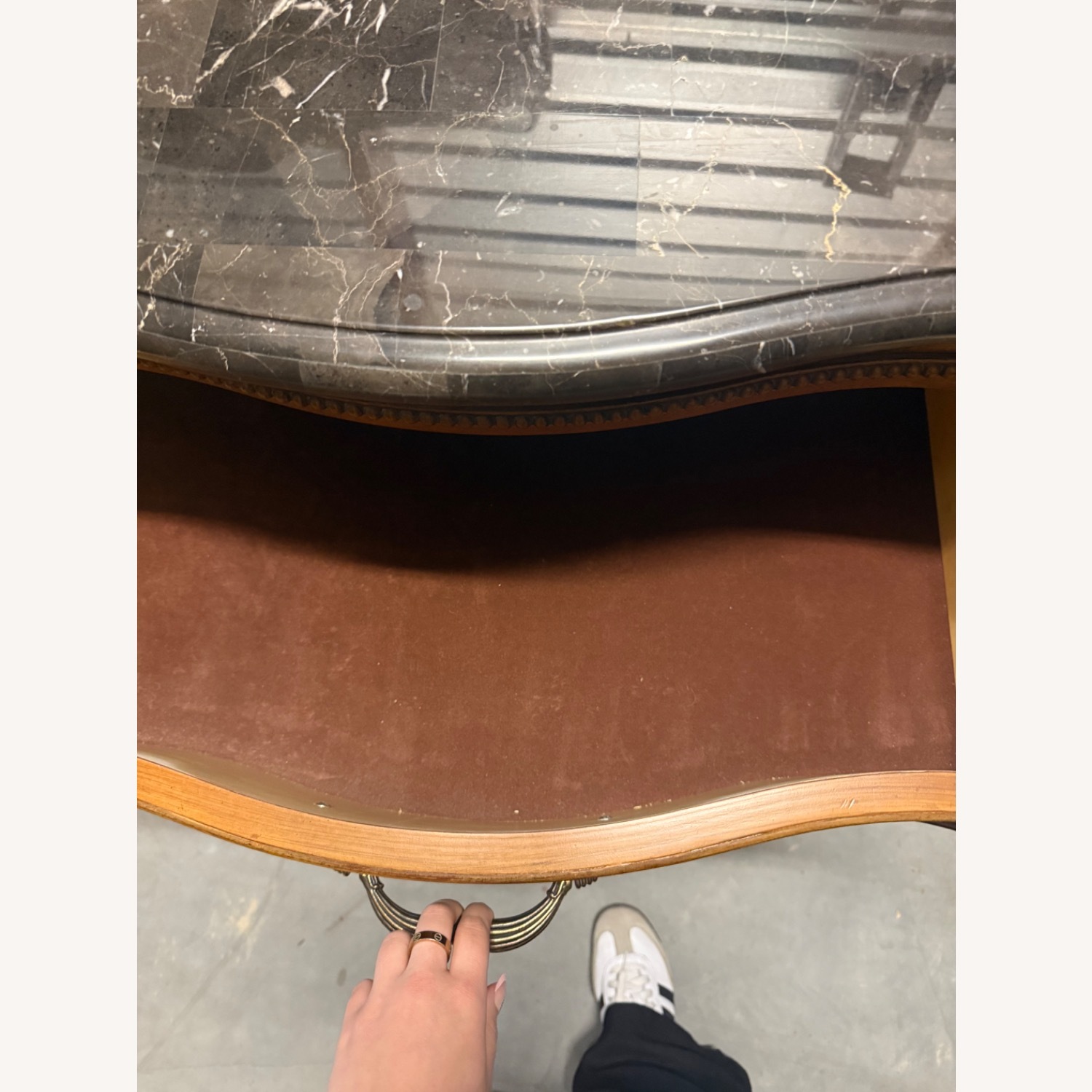 Havertys Dark Brown Wood Nightstand (Marble Top) - image-3