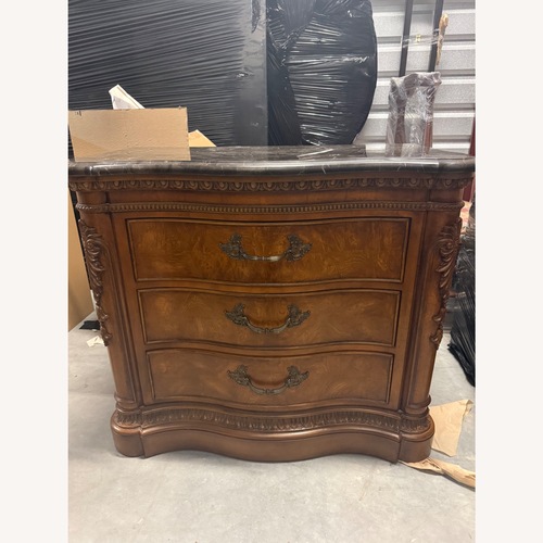 Used Havertys Dark Brown Wood Nightstand (Marble Top) for sale on AptDeco