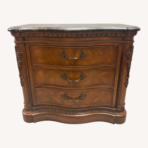 Used Havertys Dark Brown Wood Nightstand (Marble Top) for sale on AptDeco