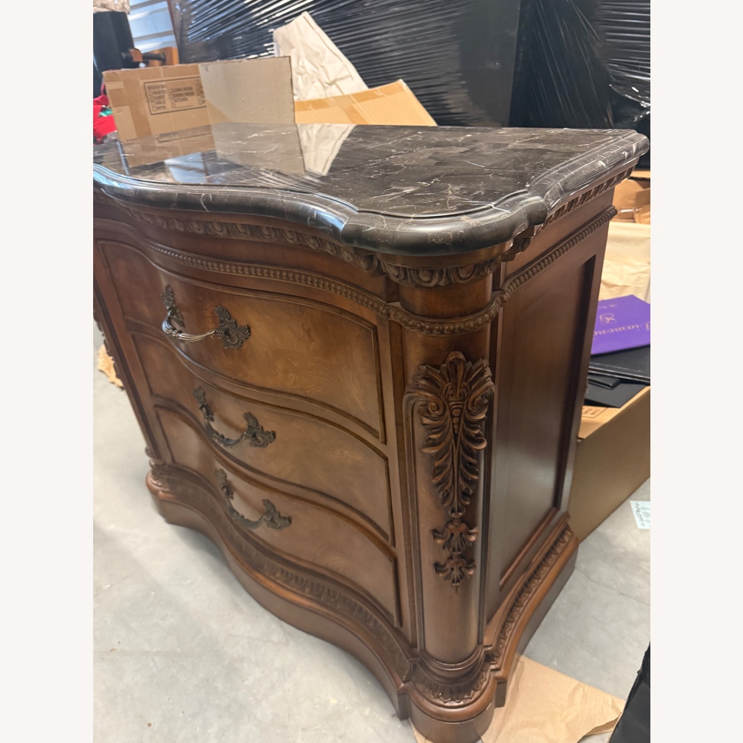 Havertys Dark Brown Wood Nightstand (Marble Top) - image-2