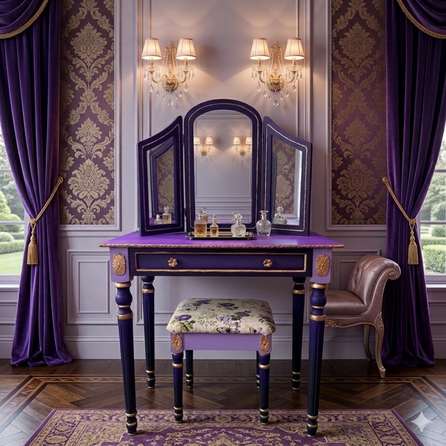Vanity Table W Mirror & Ottoman - image-4