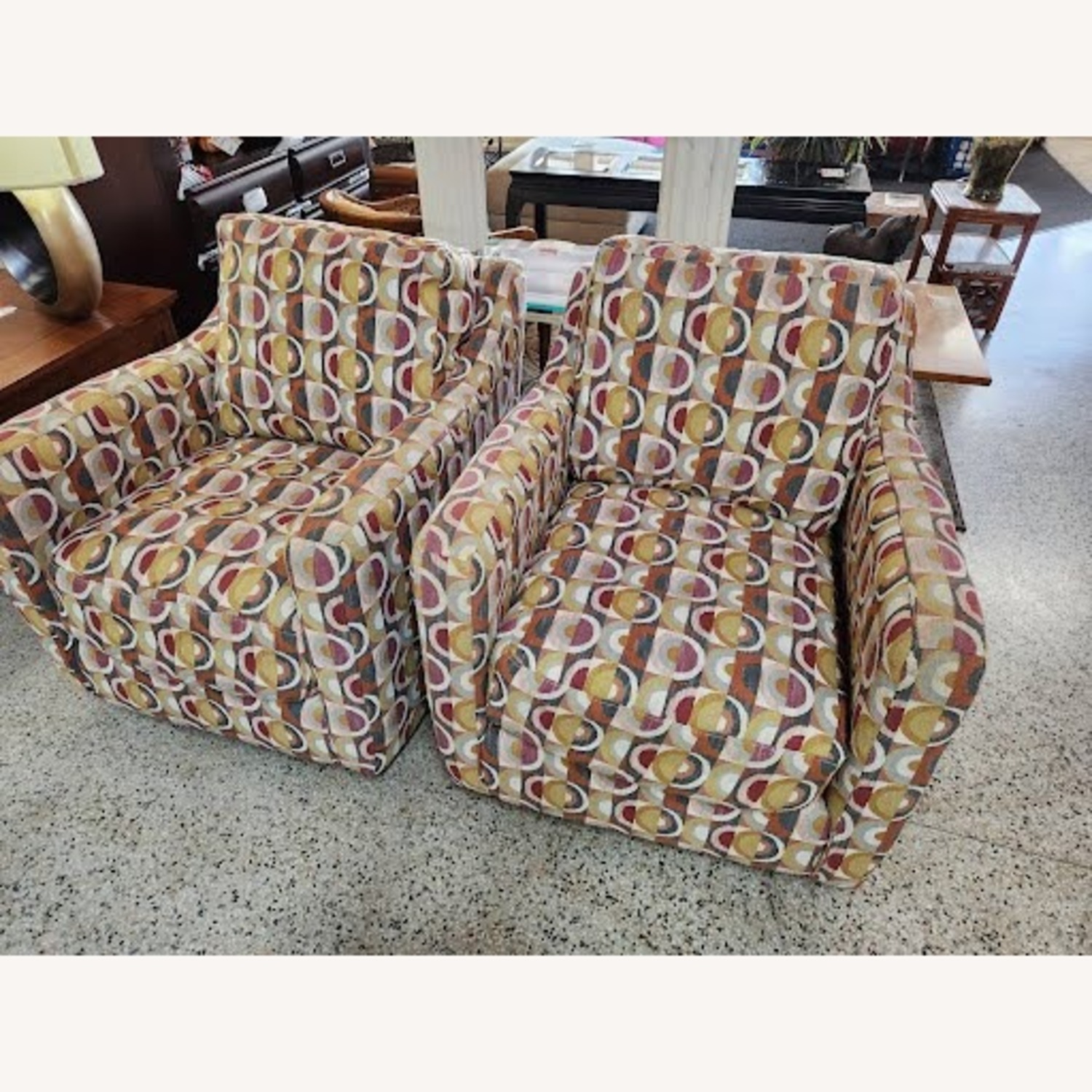 Set of 2 Multi Color Pattern Swivel Arm Chairs - image-1