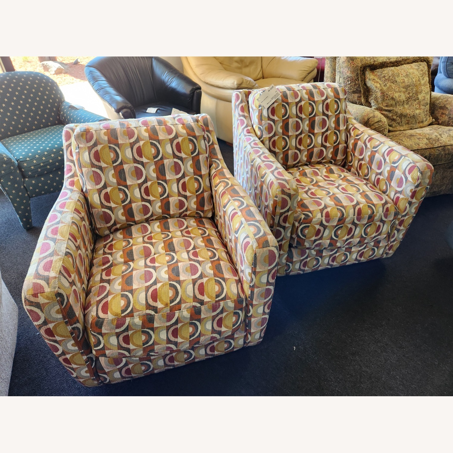 Set of 2 Multi Color Pattern Swivel Arm Chairs - image-2