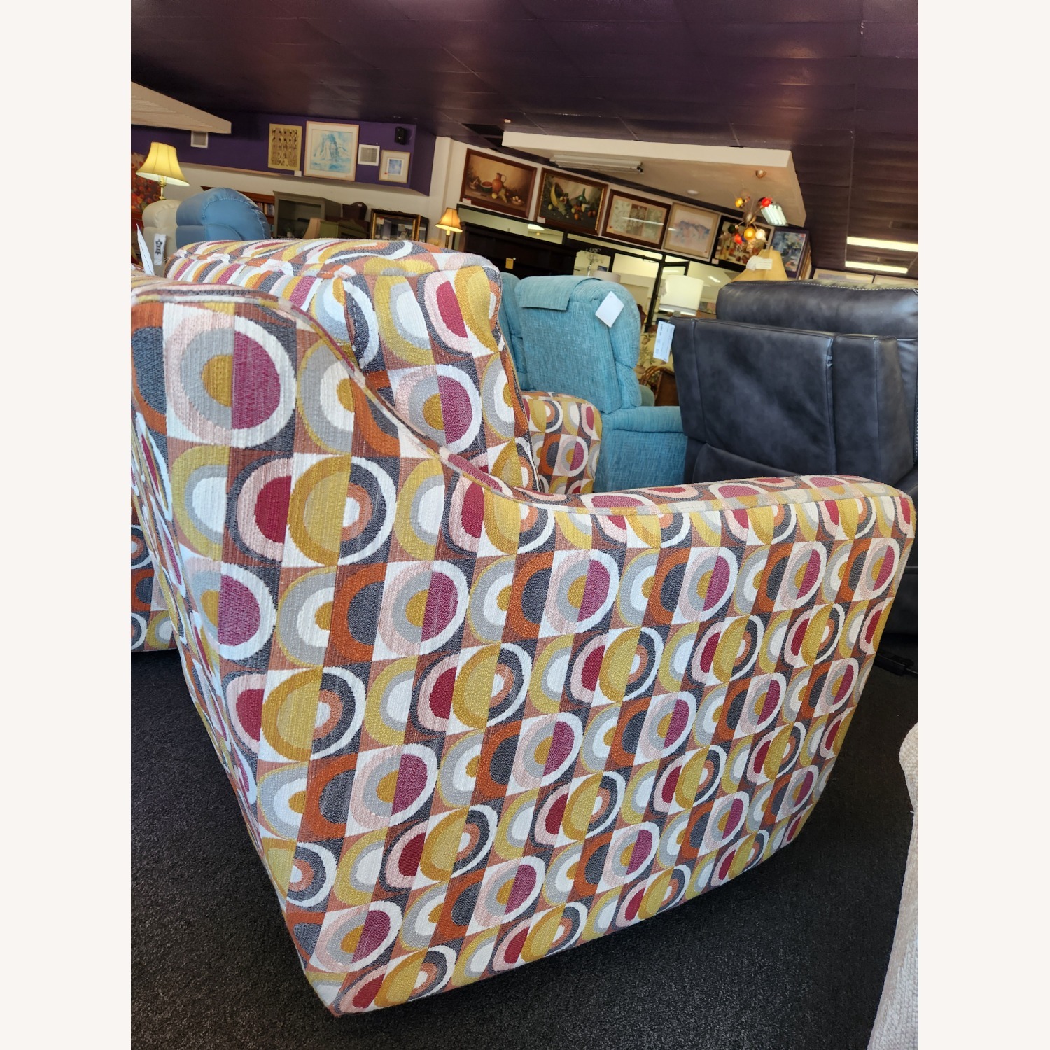 Set of 2 Multi Color Pattern Swivel Arm Chairs - image-3