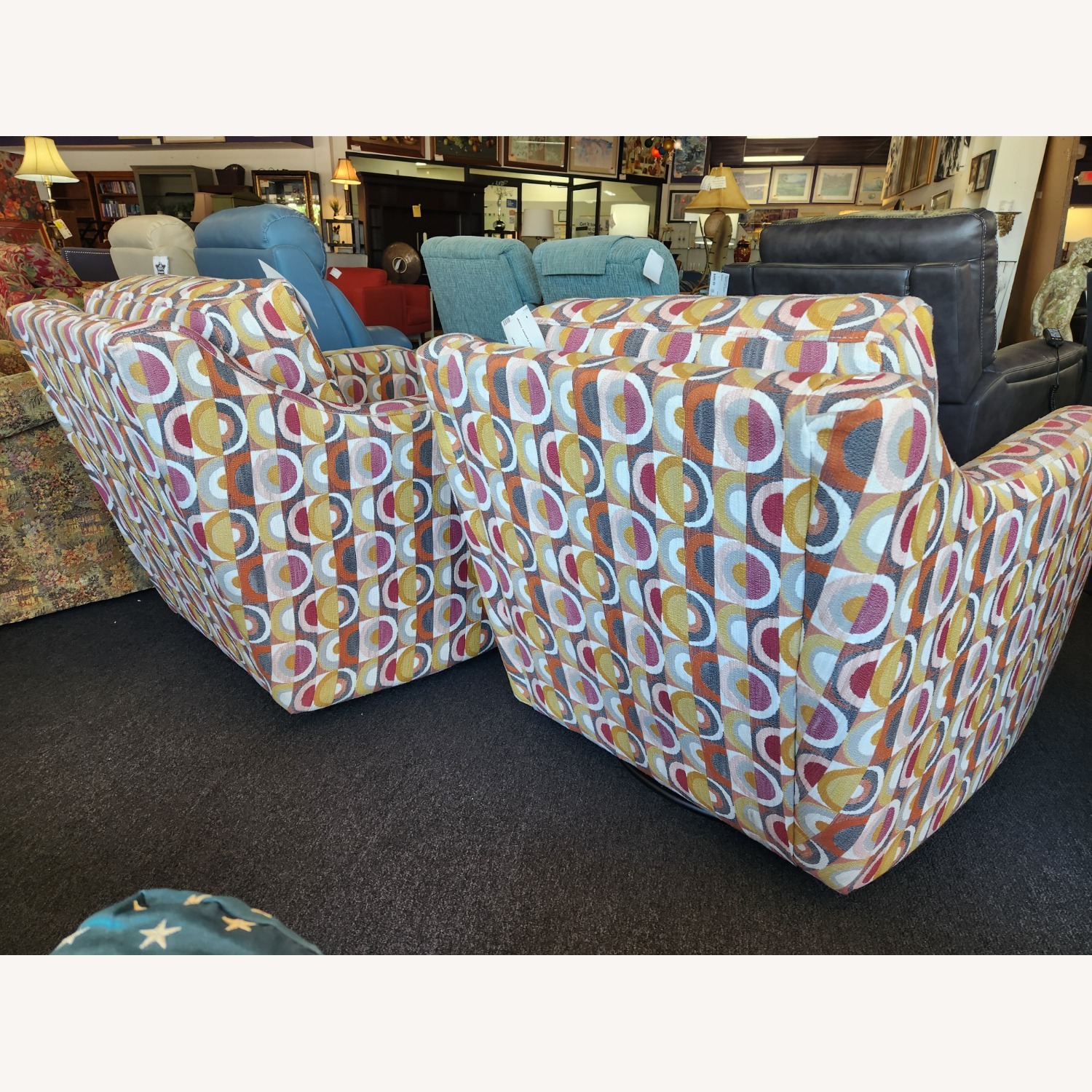 Set of 2 Multi Color Pattern Swivel Arm Chairs - image-4
