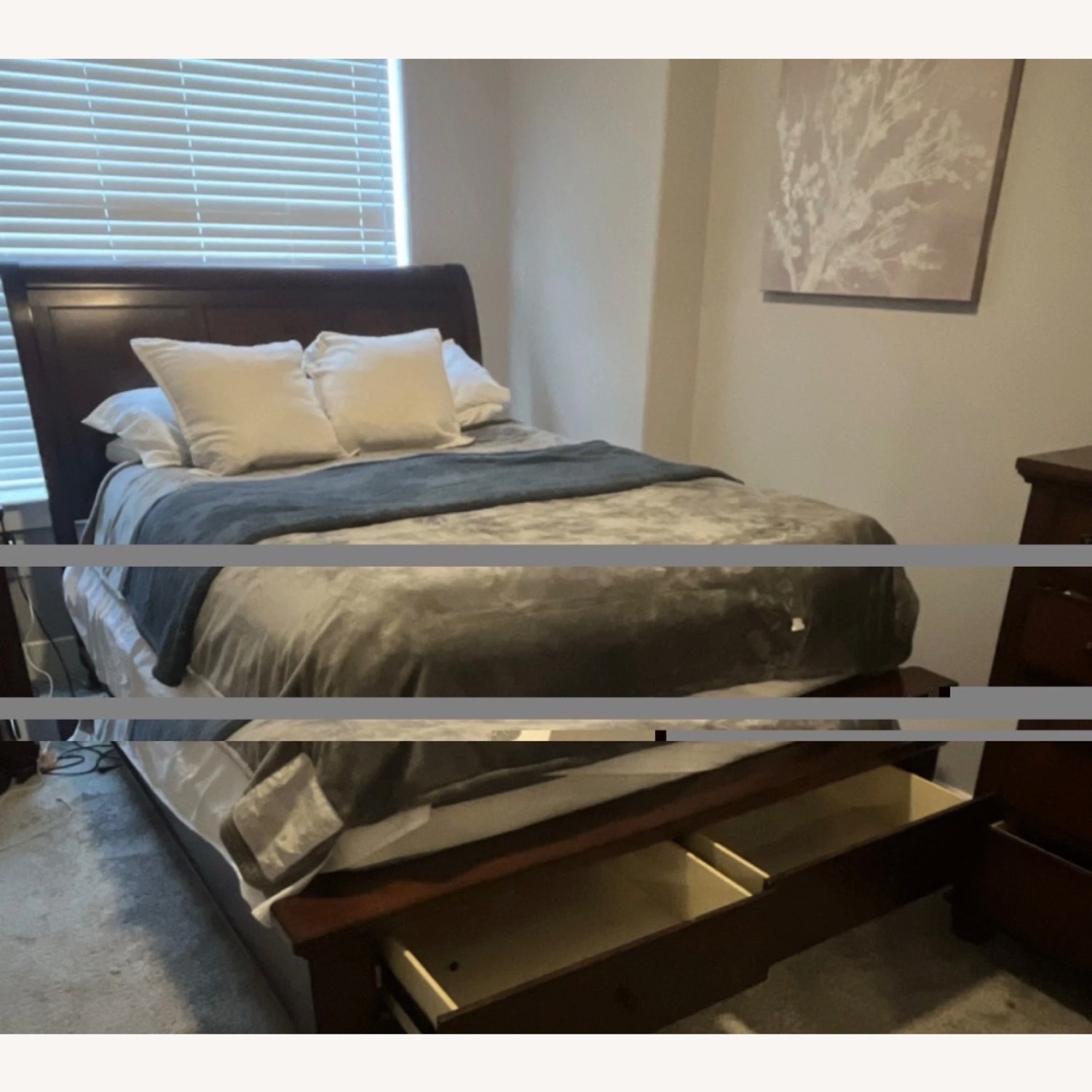 Queen Wood Sleigh with Headboard & Drawers - image-3