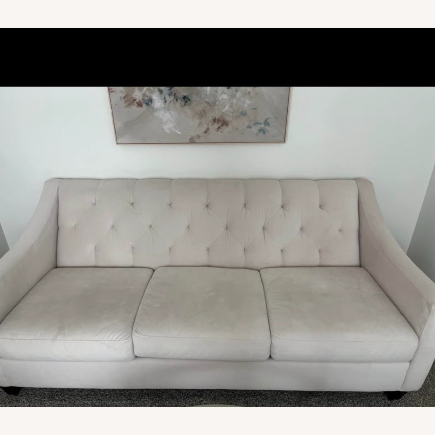 Macy's Cream Velvet Couch - image-1