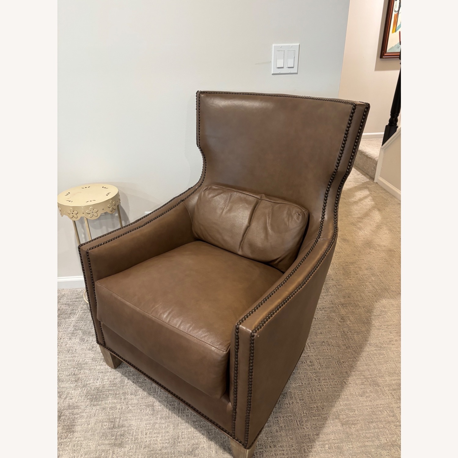 Light Brown Leather Armchair - image-3