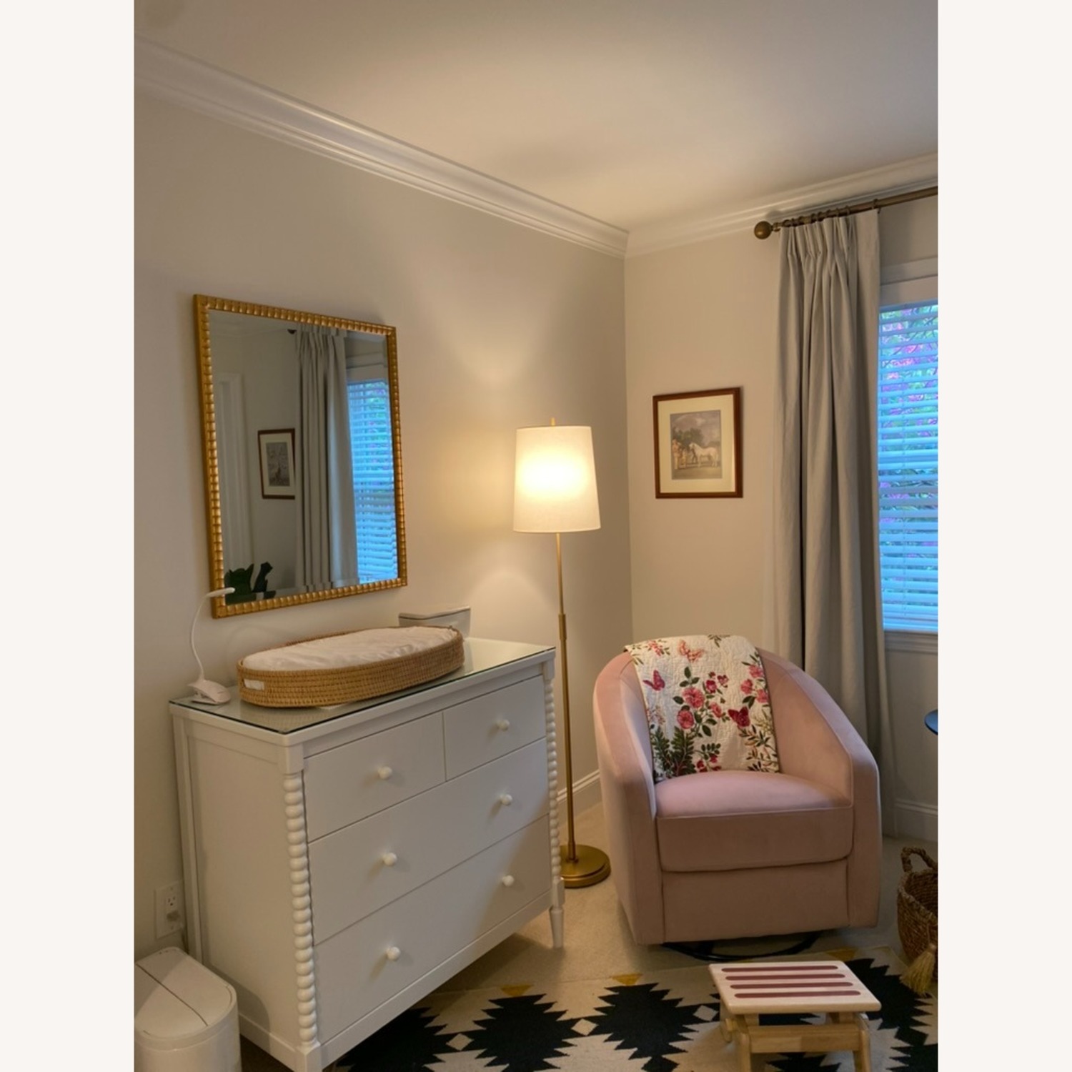 Babyletto Madison Pink Velvet Swivel Glider Chair - image-3