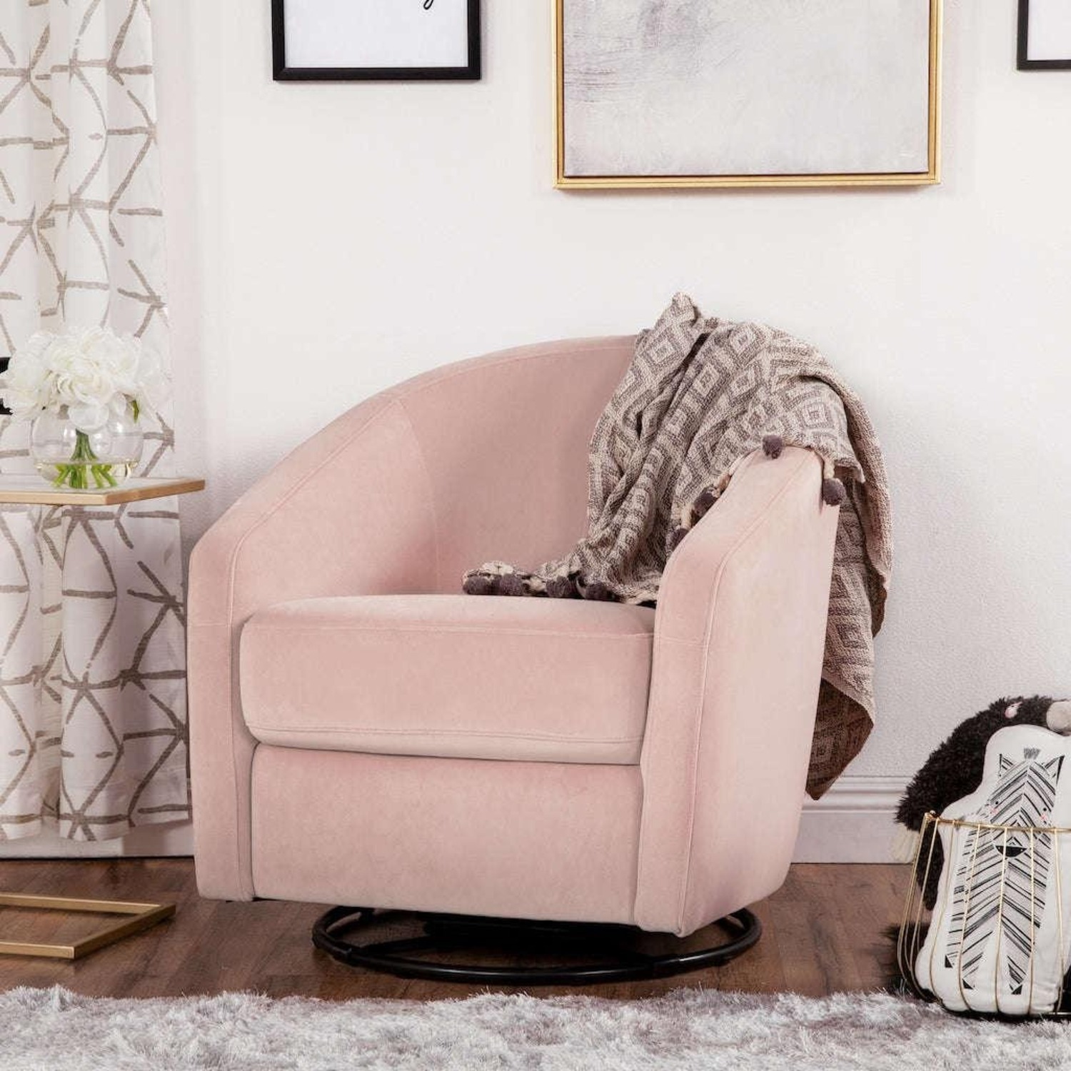 Babyletto Madison Pink Velvet Swivel Glider Chair - image-2