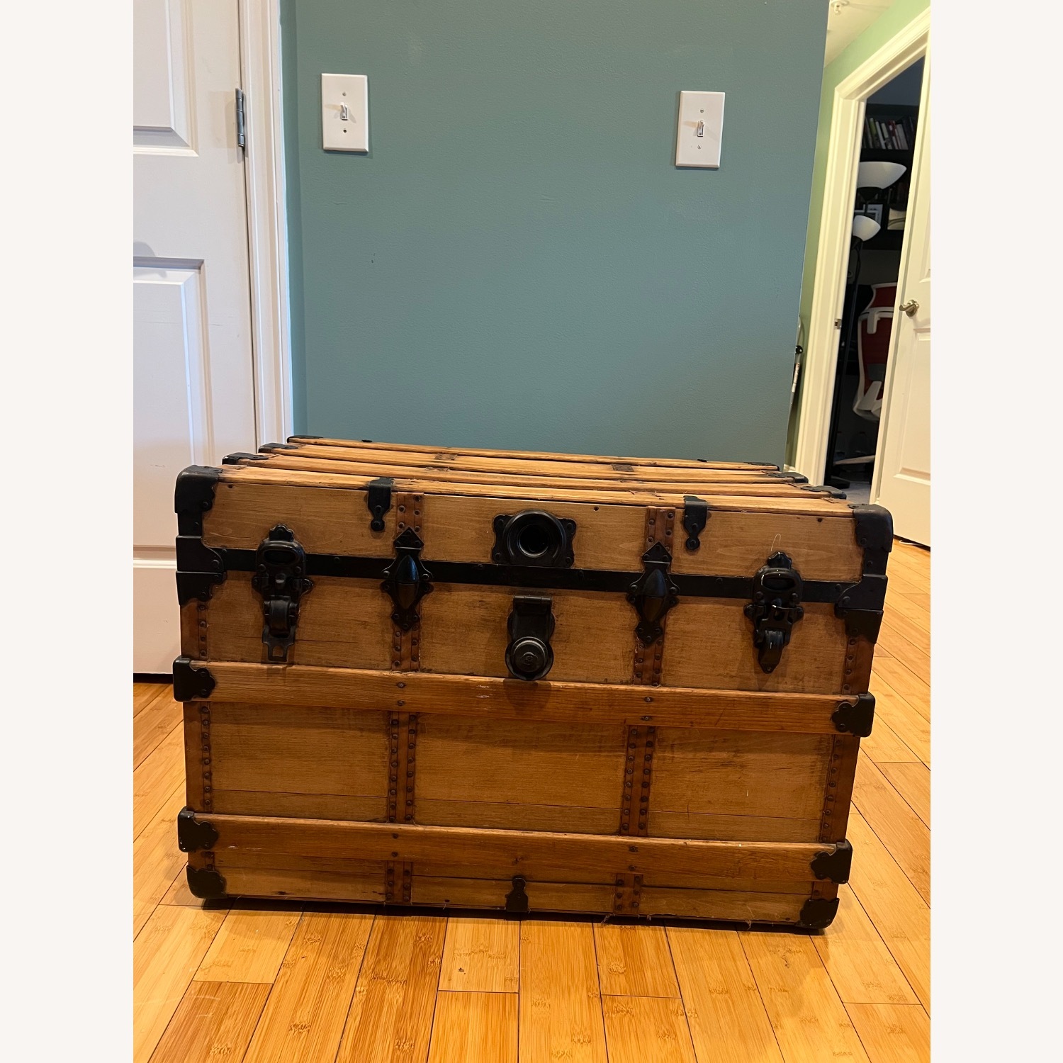 Vintage/Antique Light Brown Wood Chest - image-1
