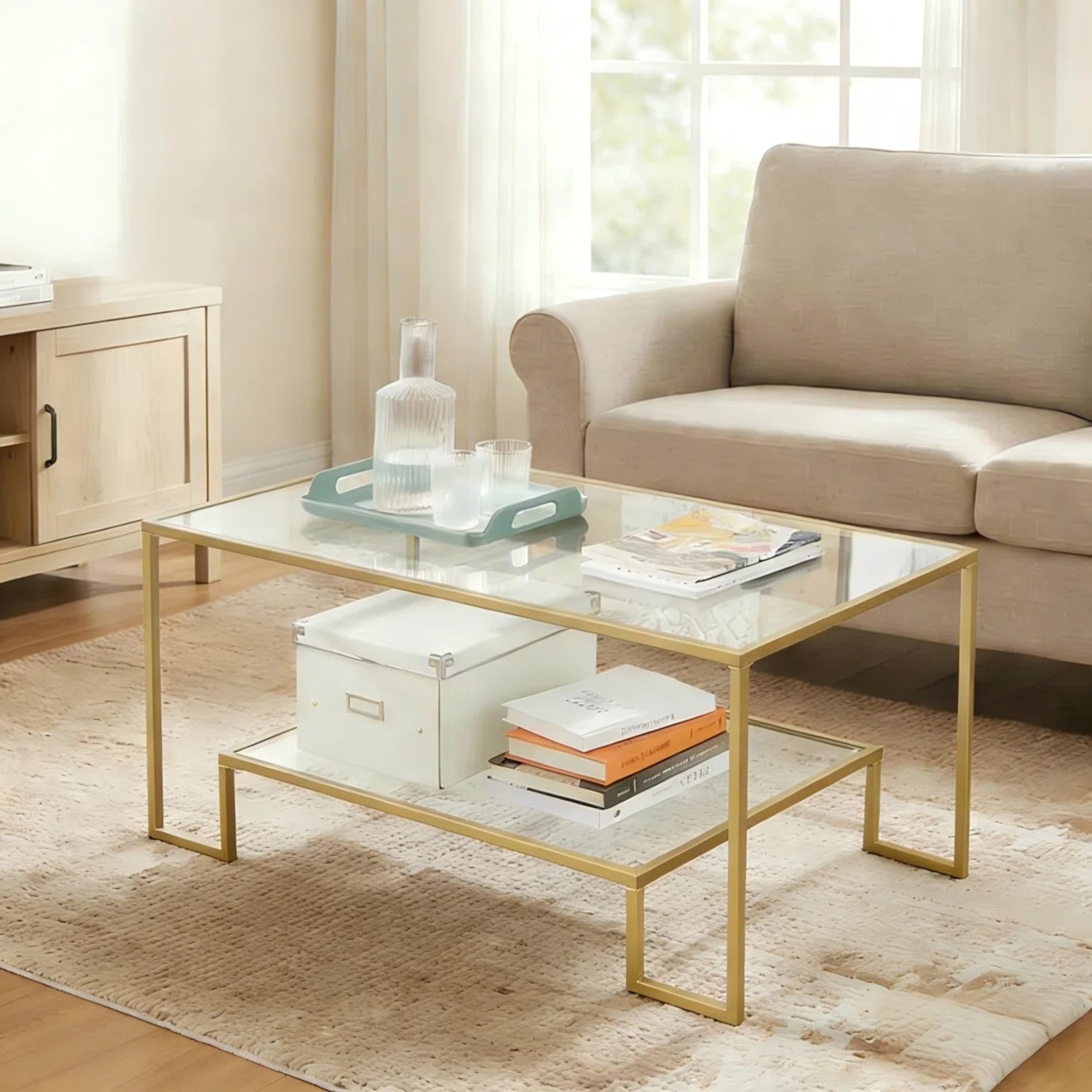 Gold Metal Glass Coffee Yable  - image-4