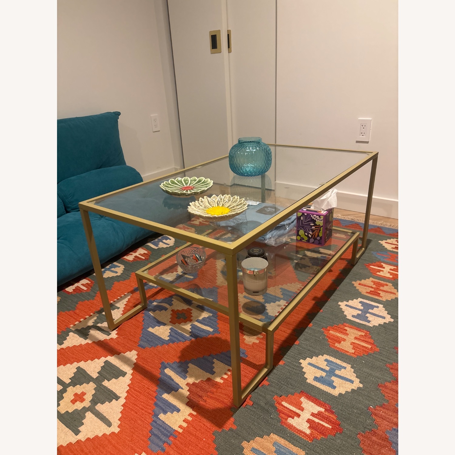 Gold Metal Glass Coffee Yable  - image-2