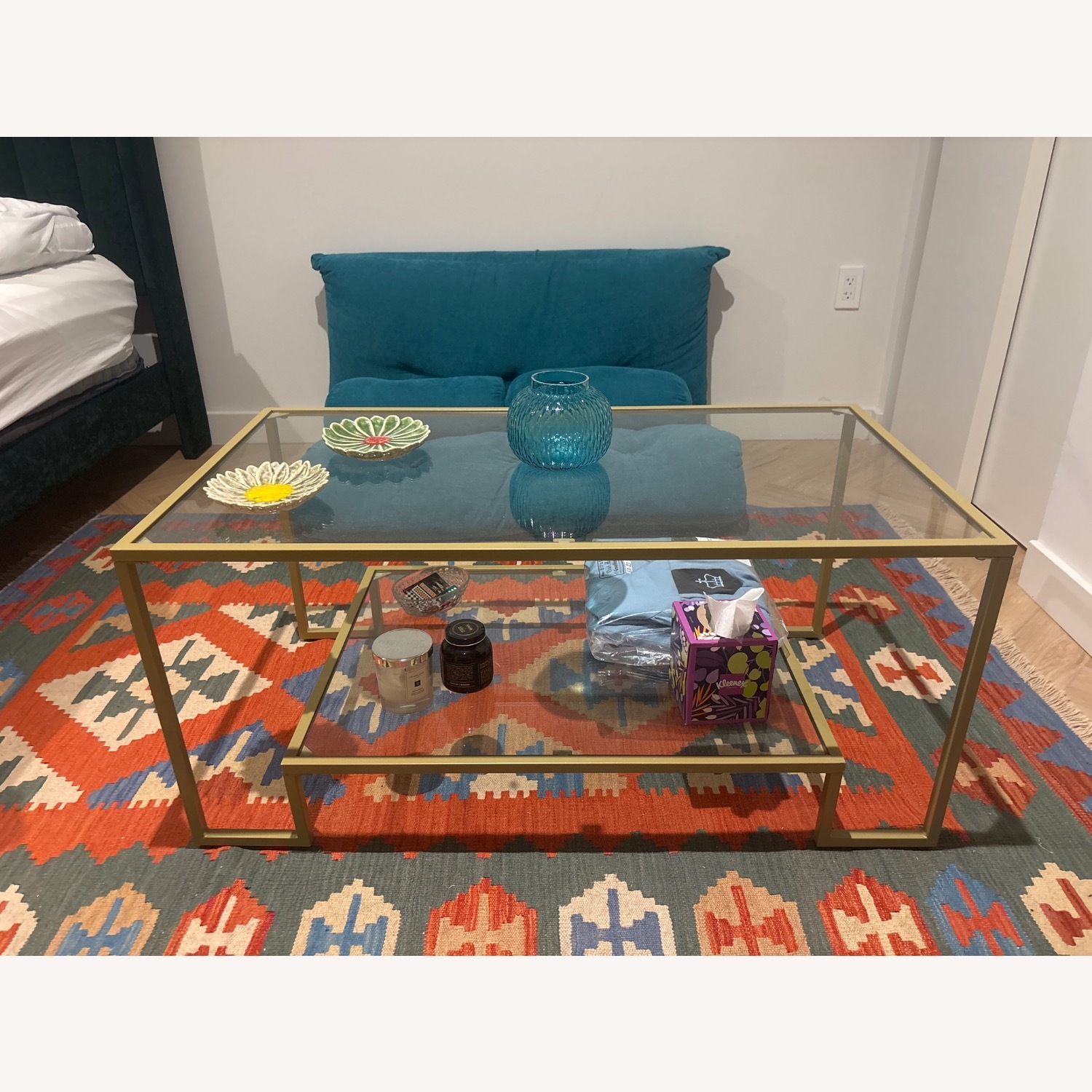 Gold Metal Glass Coffee Yable  - image-1