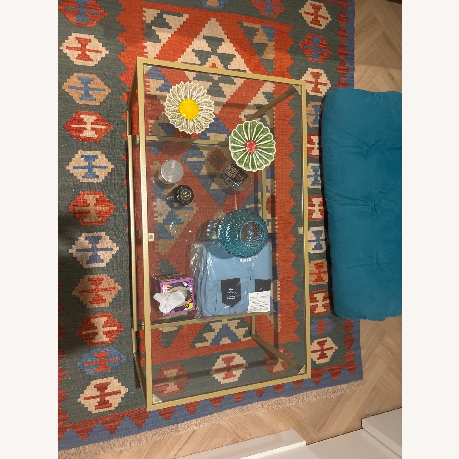 Gold Metal Glass Coffee Yable  - image-3