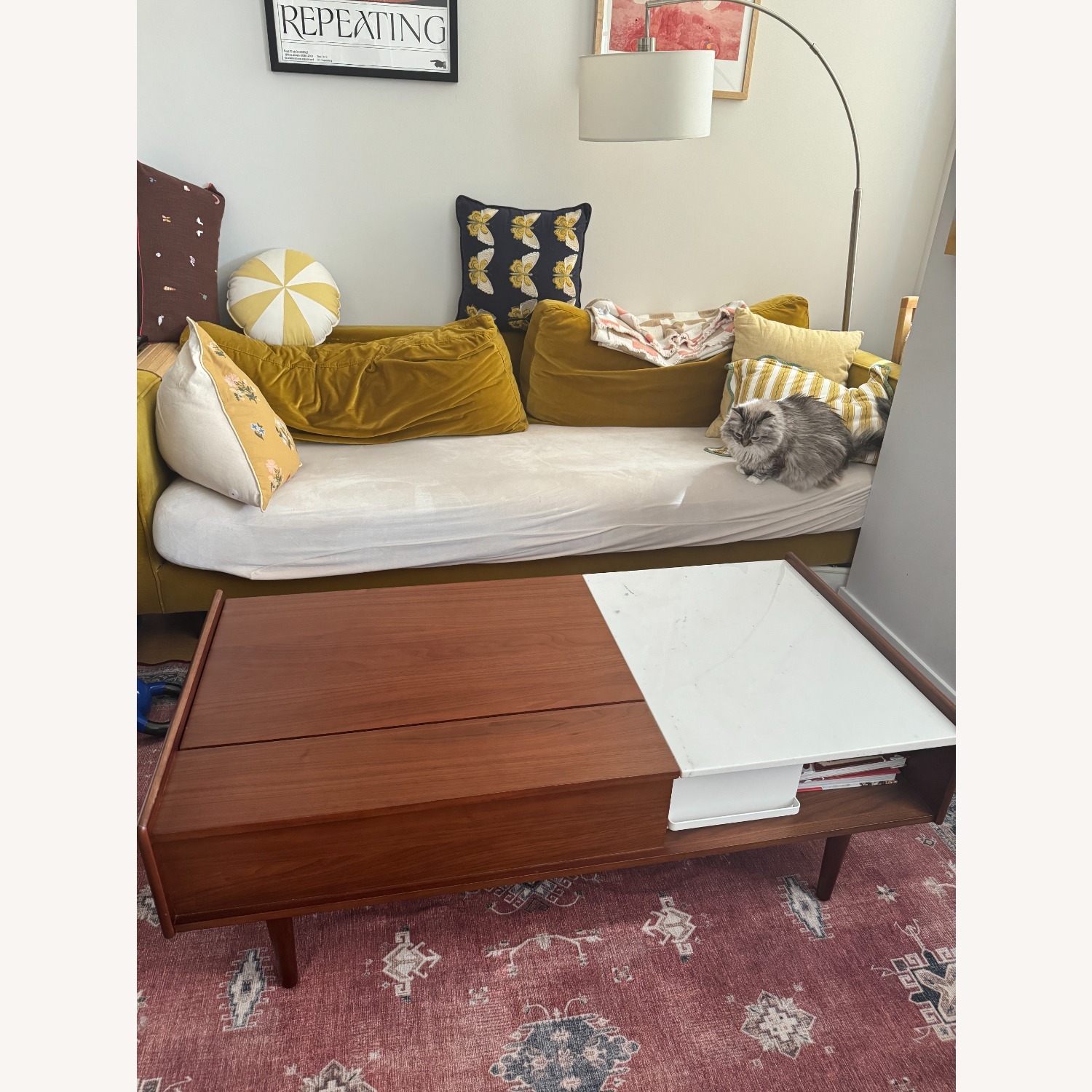 West Elm Mid-Century Marble Pop-Up Coffee Table - image-3