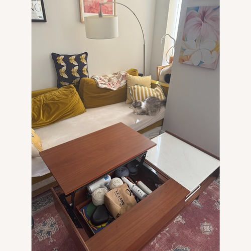 Used West Elm Mid-Century Marble Pop-Up Coffee Table for sale on AptDeco