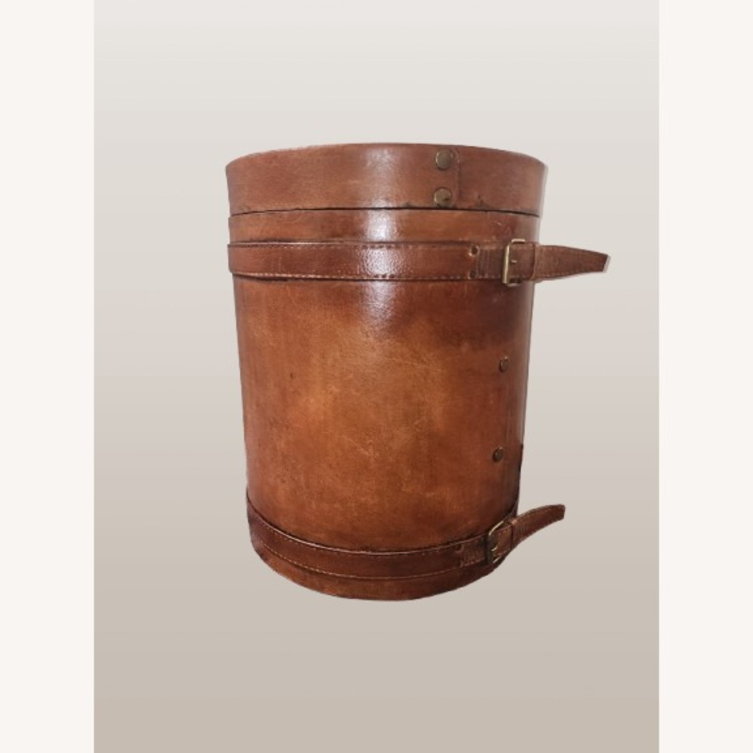 Global Views Light Brown Leather Side Table - image-1