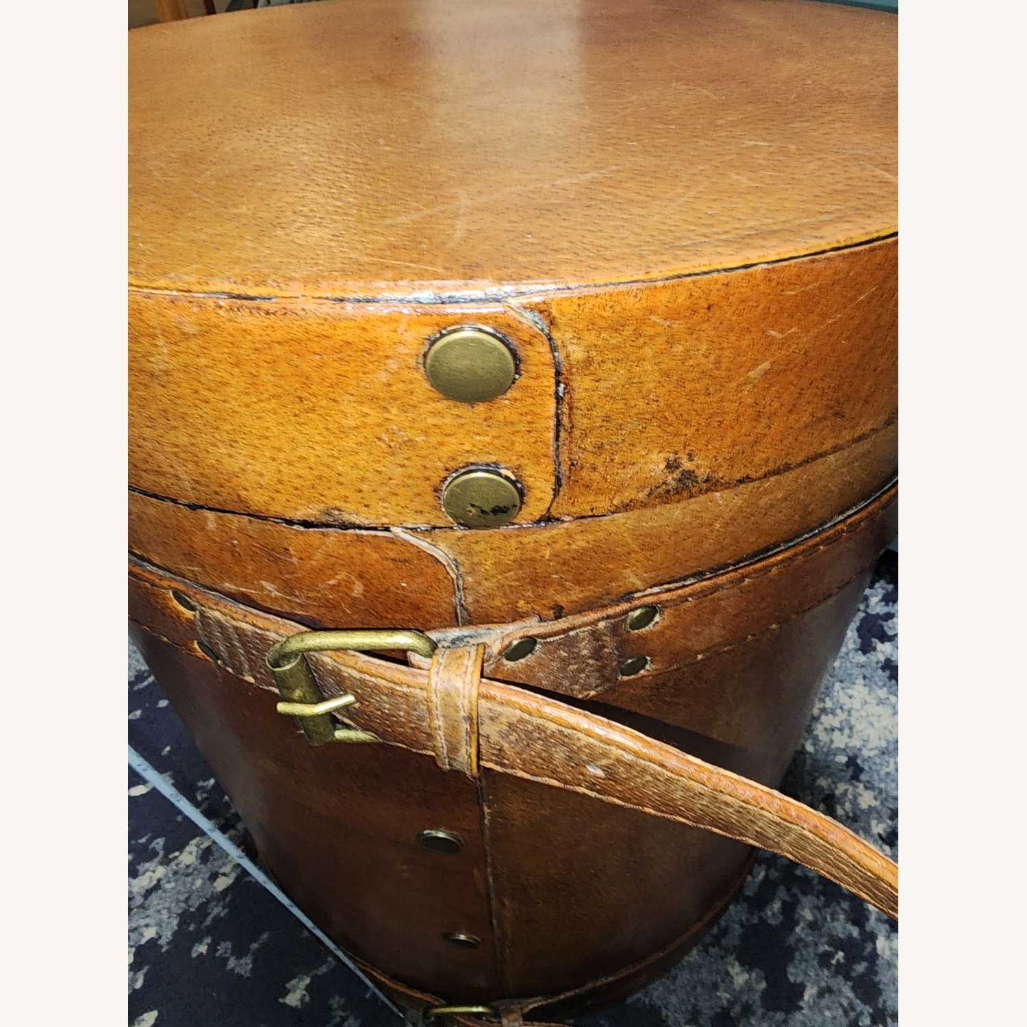 Global Views Light Brown Leather Side Table - image-5