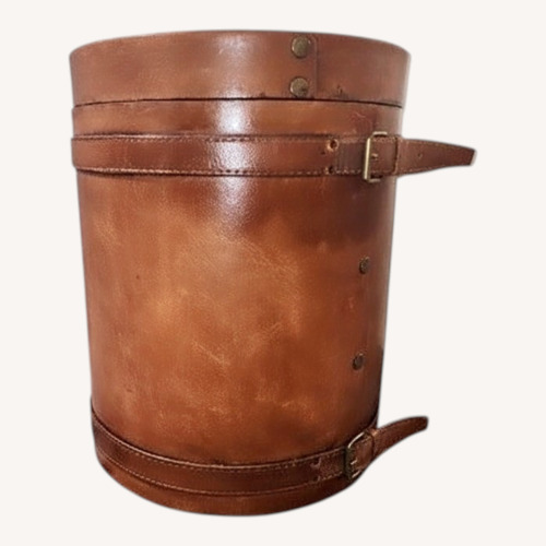 Used Global Views Light Brown Leather Side Table for sale on AptDeco