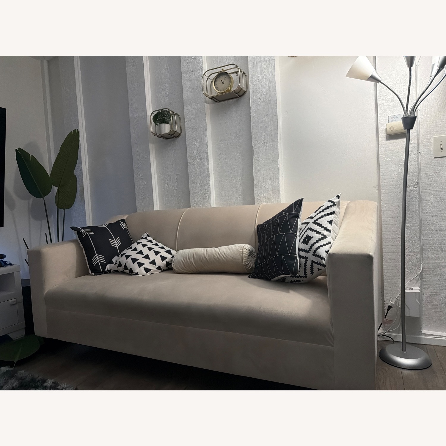 Mikasa White Velvet 3+ Seater Sofa - image-1