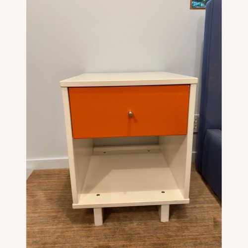 Used Room & Board Moda White Nightstand With Orange Drawer for sale on AptDeco