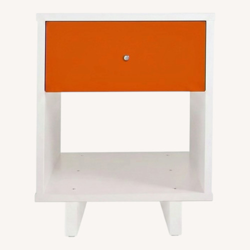 Used Room & Board Moda White Nightstand With Orange Drawer for sale on AptDeco