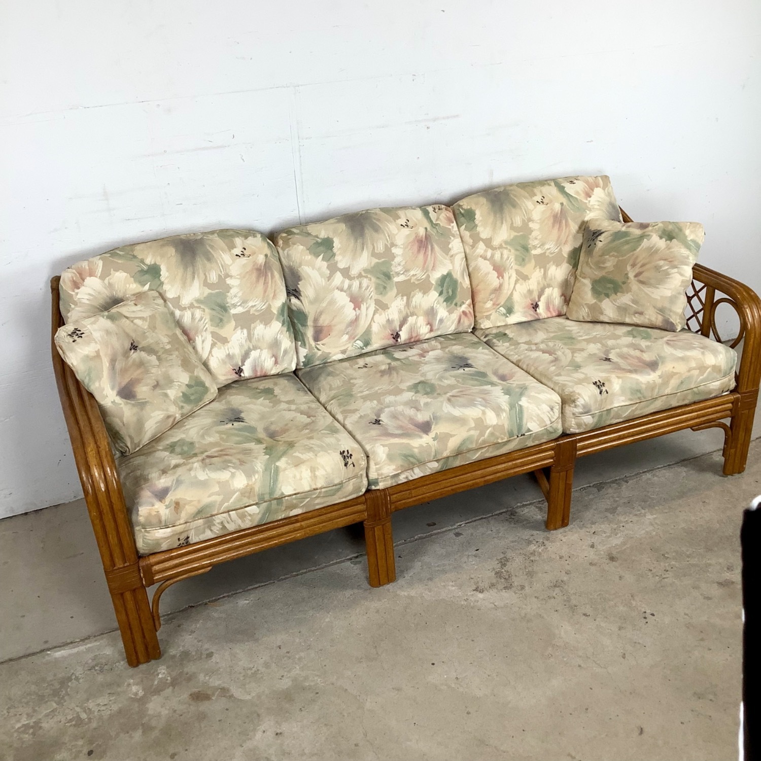 Vintage Rattan Three-Seat Sofa - image-2