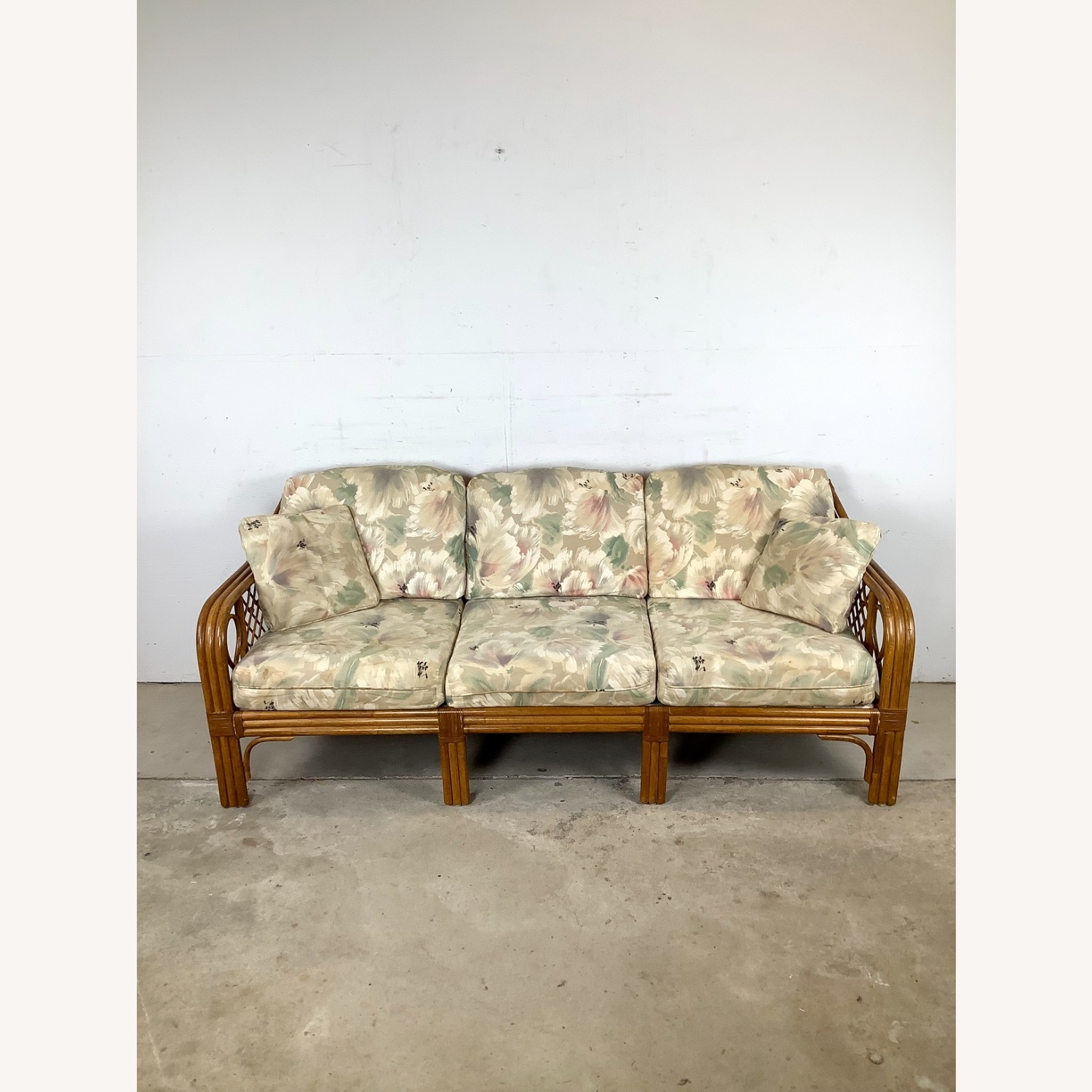 Vintage Rattan Three-Seat Sofa - image-1