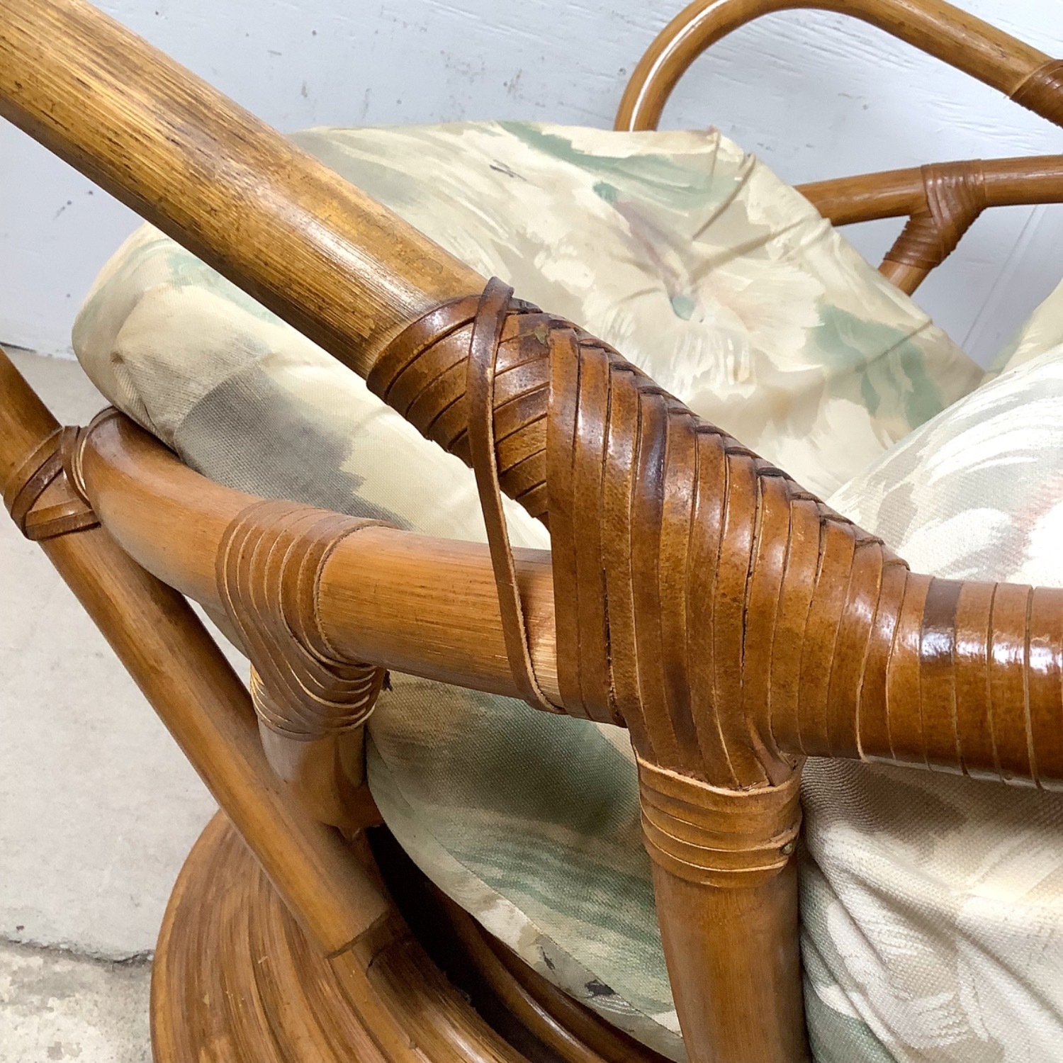 Pair Vintage Rattan Swivel Pedestal Lounge Chairs - image-15