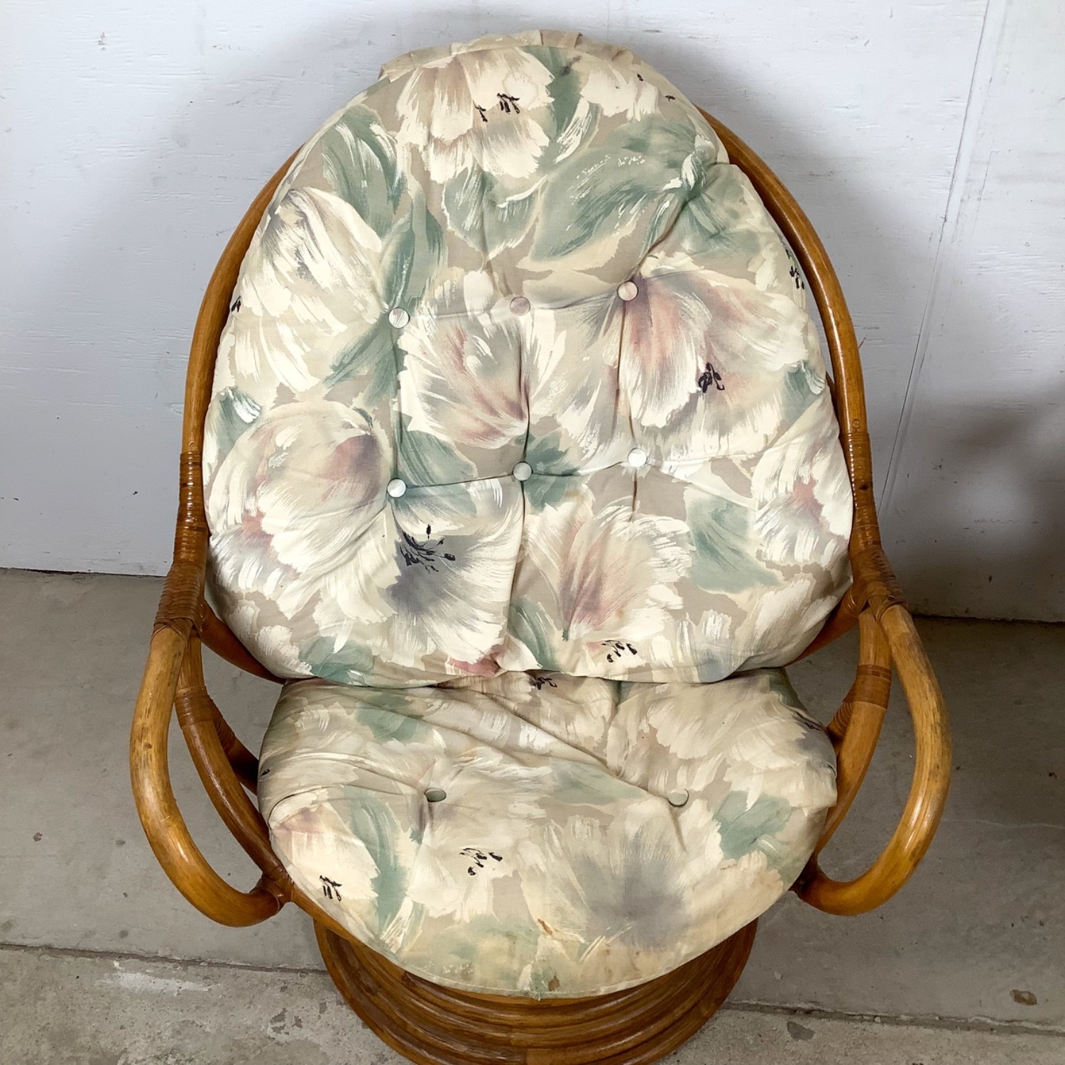 Pair Vintage Rattan Swivel Pedestal Lounge Chairs - image-3