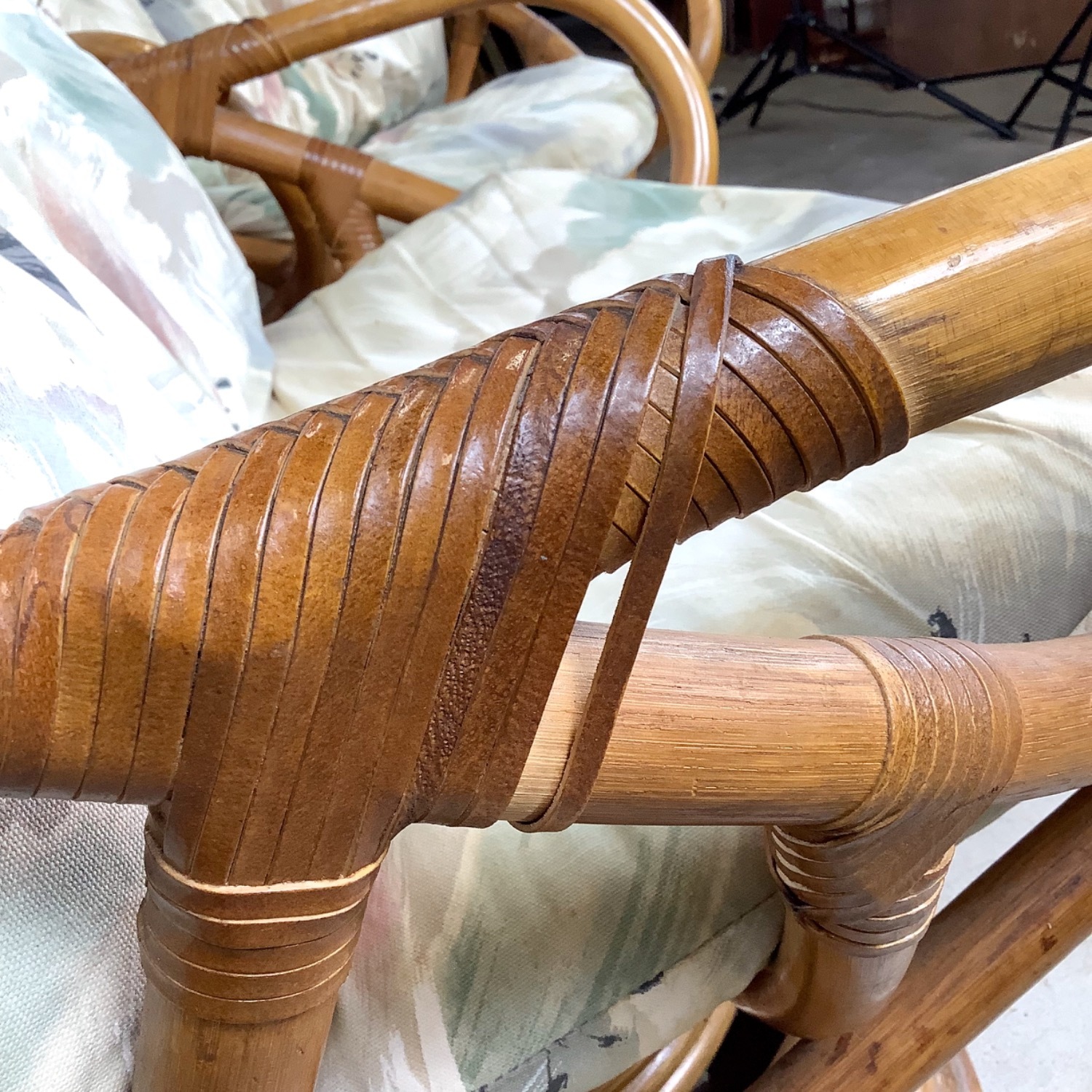 Pair Vintage Rattan Swivel Pedestal Lounge Chairs - image-9