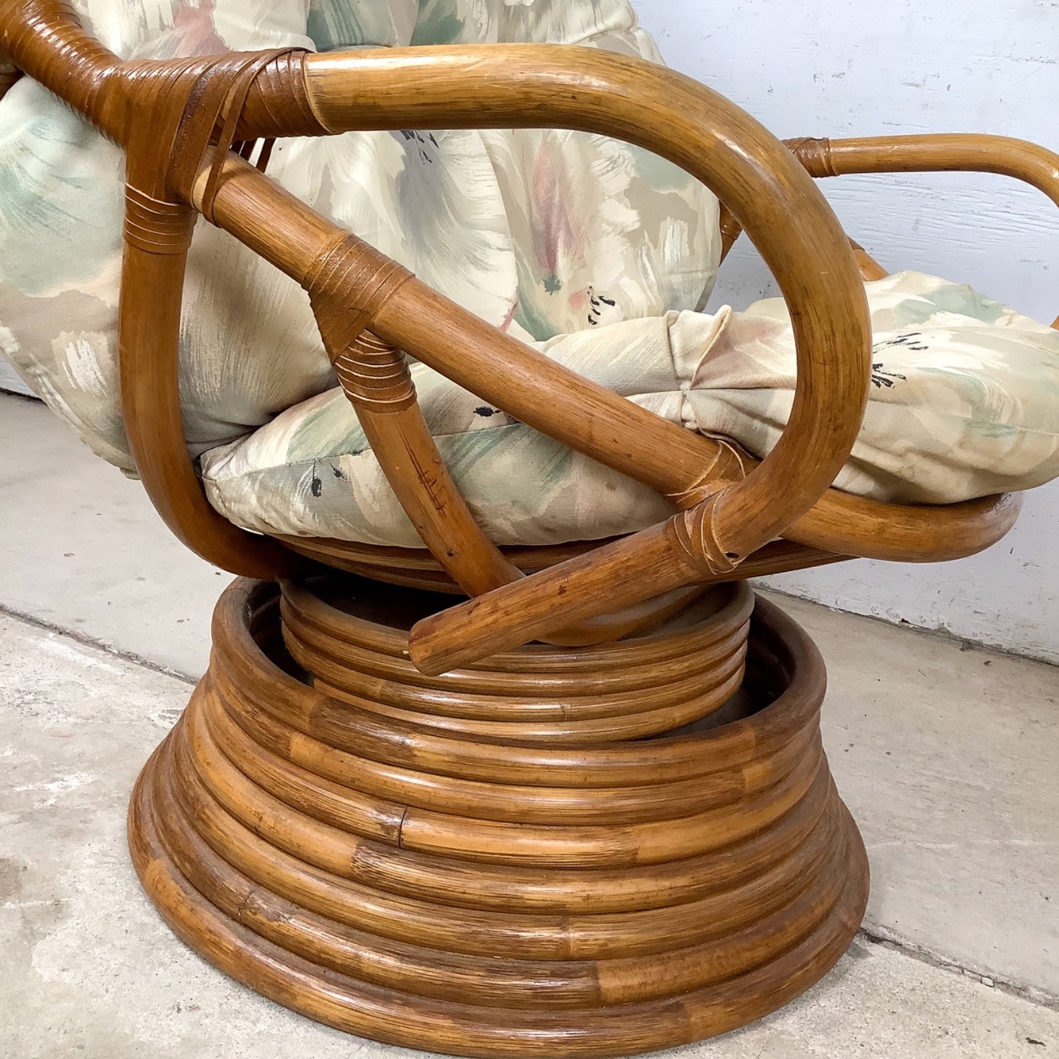 Pair Vintage Rattan Swivel Pedestal Lounge Chairs - image-14